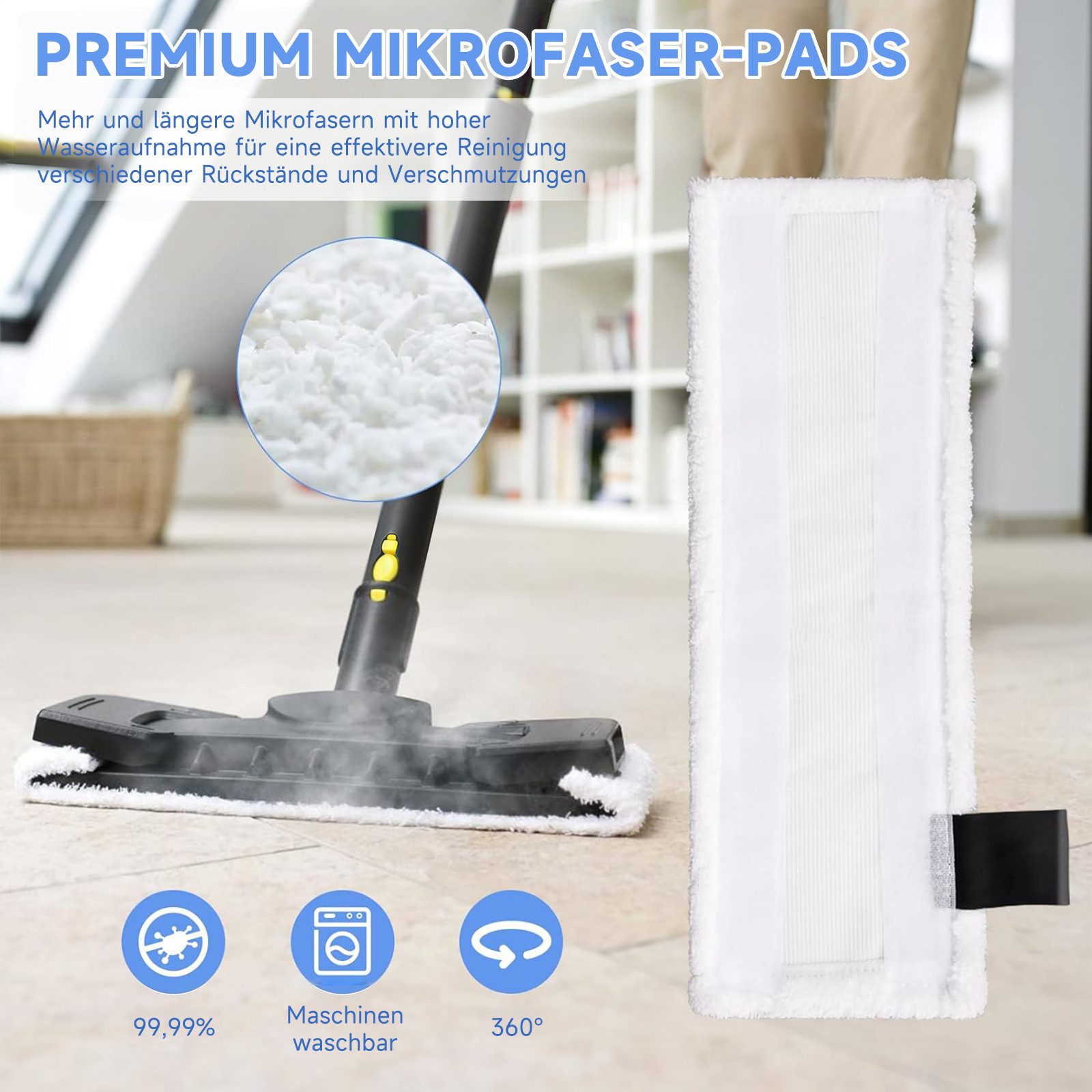 MOPUEA Reinigungsbürsten-Set 12 Stück Mikrofaser-Tuchset,Dampfreiniger Ersatztücher, (3 Mikrofaserbezüge 2 Schleiftücher 3 Düsenbezüge 4 Rundbürsten), Passendes – Bild 2 von 5