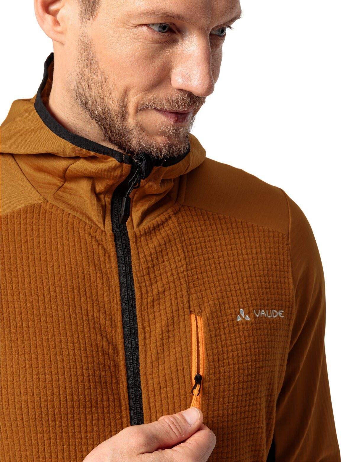 VAUDE Outdoorjacke Grid Fleece Klimaneutral silt kompensiert Jacket (1-St) Monviso Hooded brown Men's
