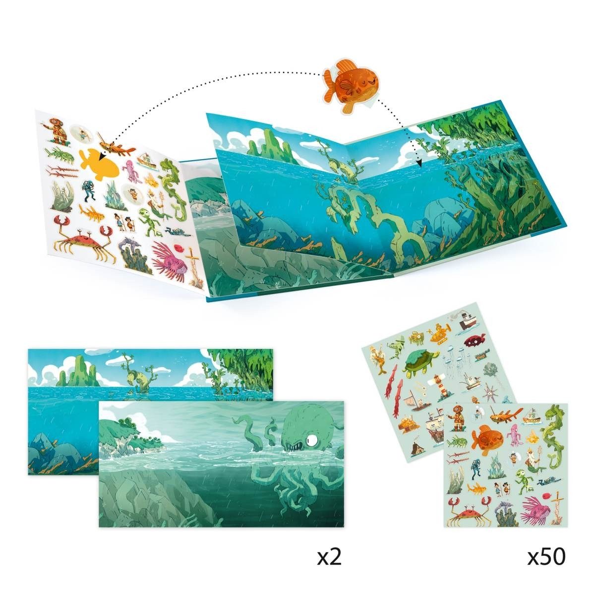DJECO Kreativset Stickerbuch: Meeresabenteuer Kreativset für Kinder