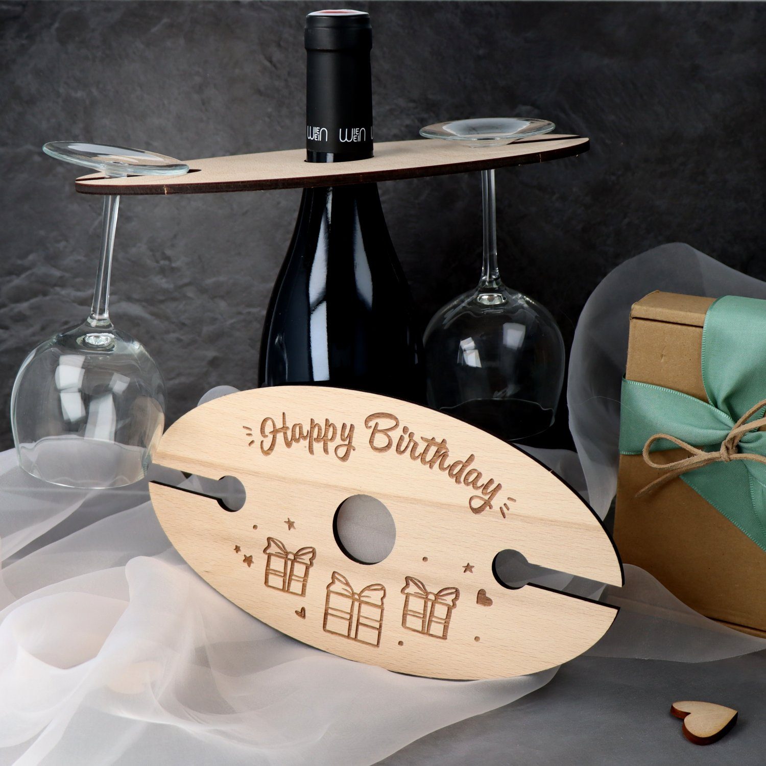 Spruchreif® Weinflaschenhalter Weinglashalter aus Holz, Holz Weinständer, Geschenkidee Holz