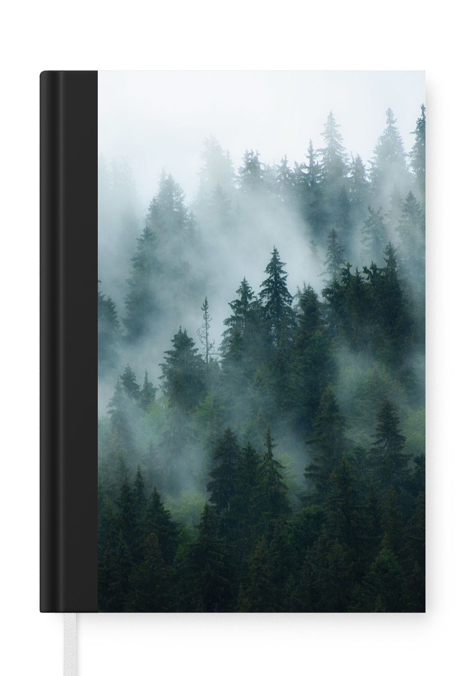 MuchoWow Notizbuch Nebel Seiten, Merkzettel, Bäume Wald, A5, - Journal, Haushaltsbuch Notizheft, - Tagebuch, 98