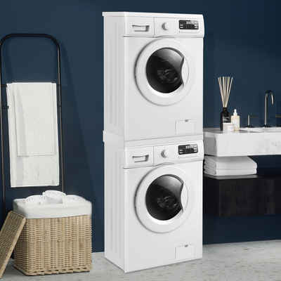 en.casa Waschmaschinenumbauschrank Universal Zwischenbaurahmen, rutschfest, Stahl, Weiß