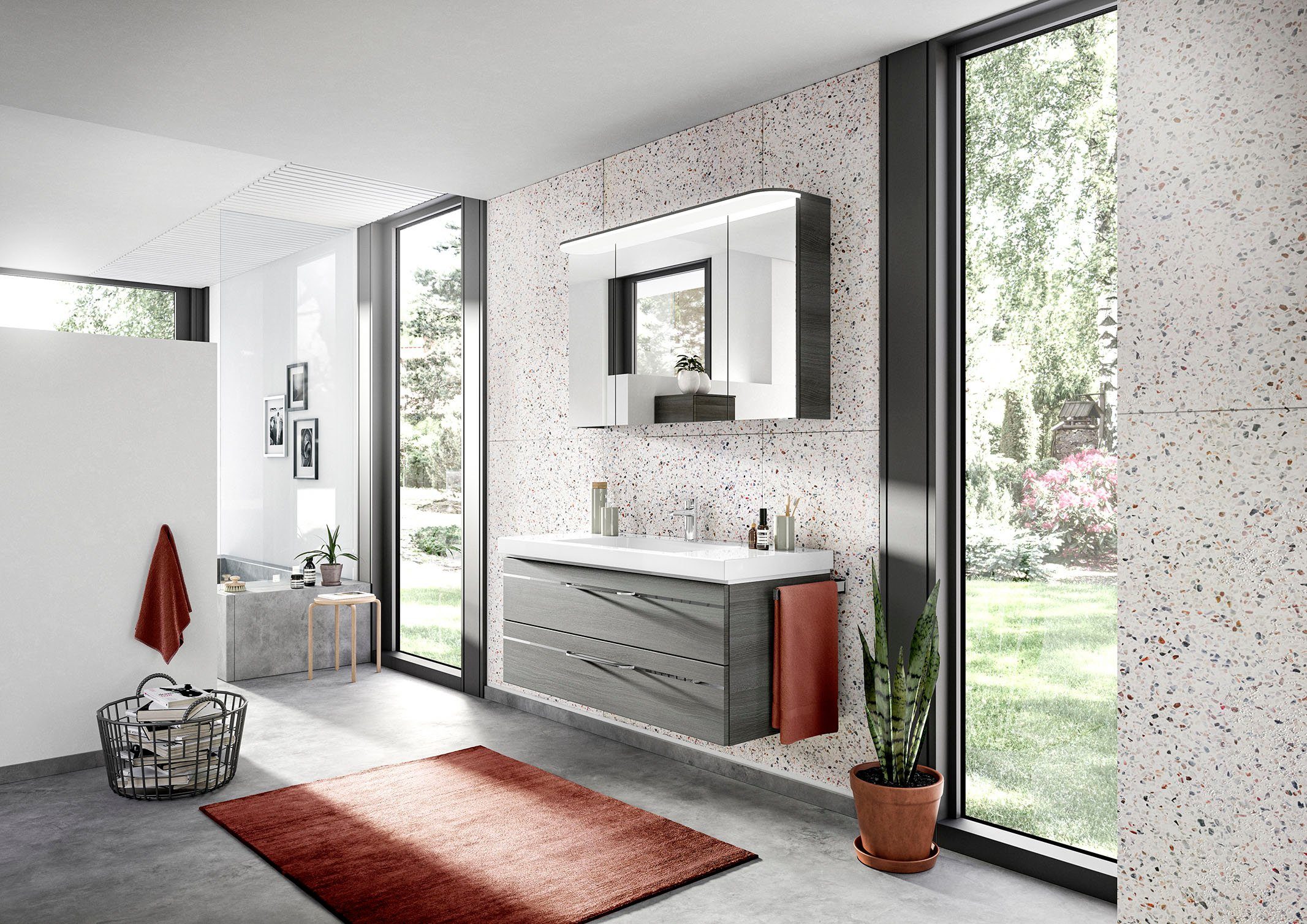 Saphir Waschtisch Serie Balto Mineralmarmor-Waschtisch mit Unterschrank, 123 cm breit (2-St), Waschplatz mit 2 Schubladen, Badschrank in verschiedenen Ausführungen