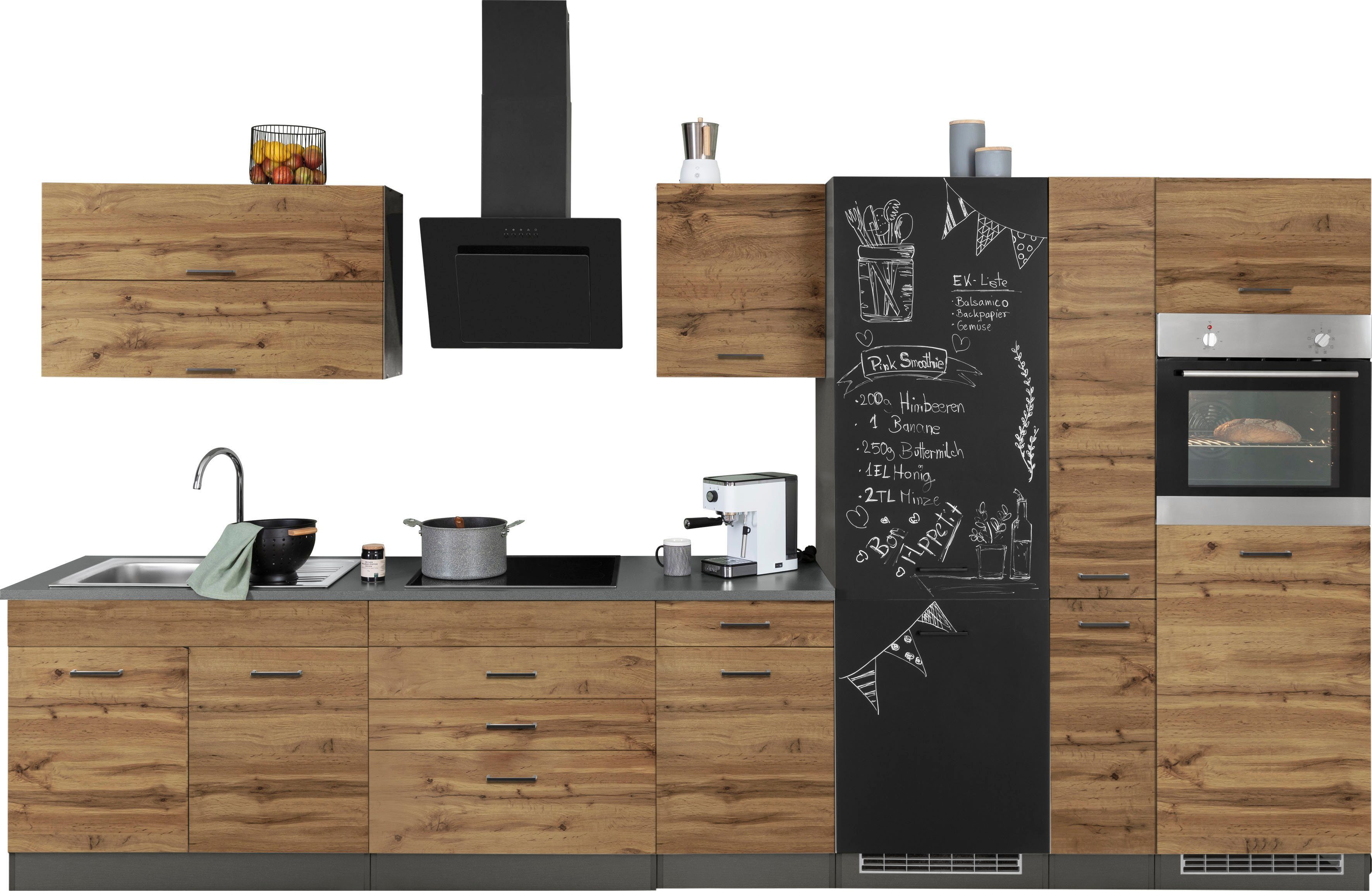 HELD MÖBEL Küchenzeile Trier, mit E-Geräten, Breite 380 cm grau