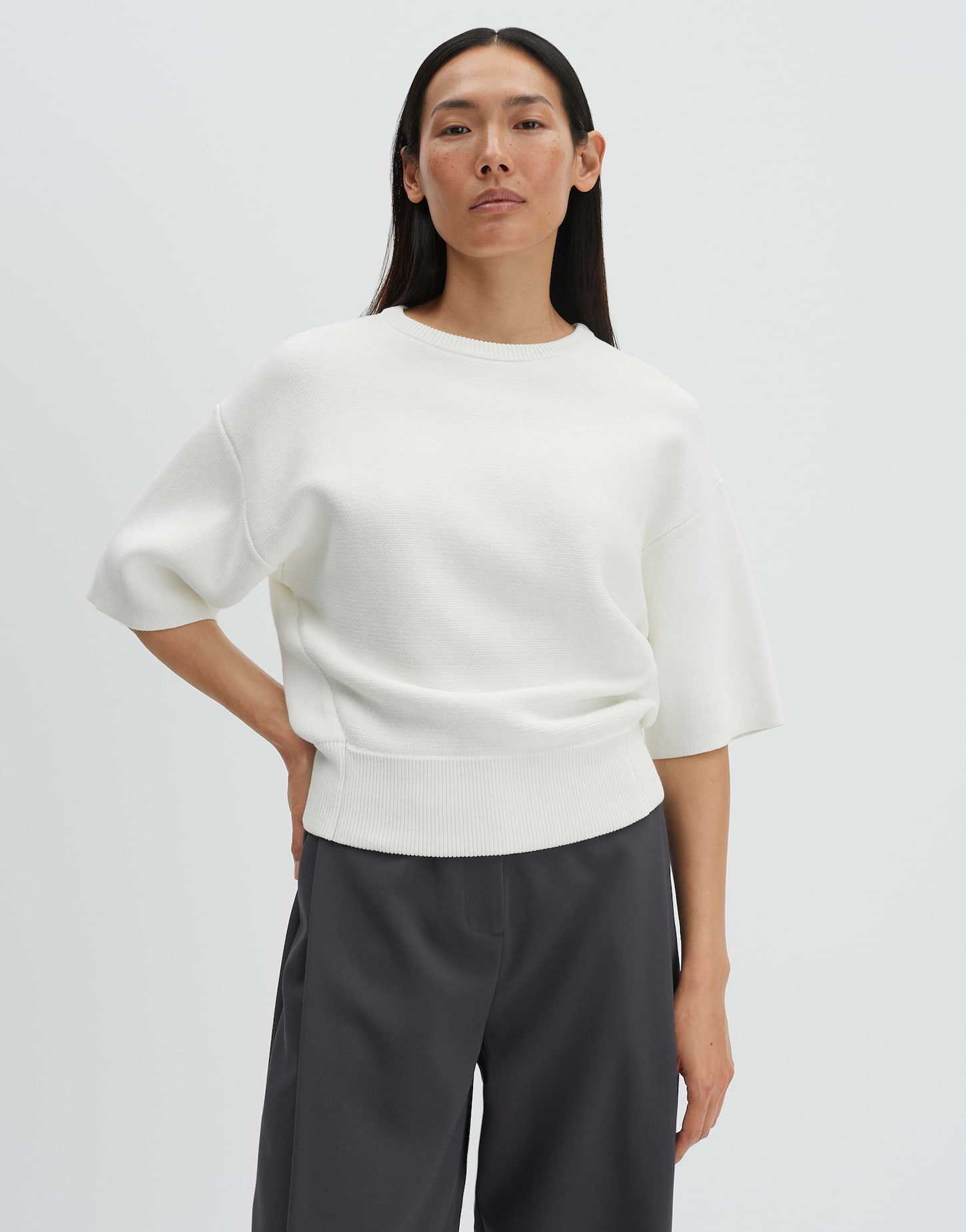 someday Kurzarmpullover Teoul Weite Passform, formstabil mit breitem Saum