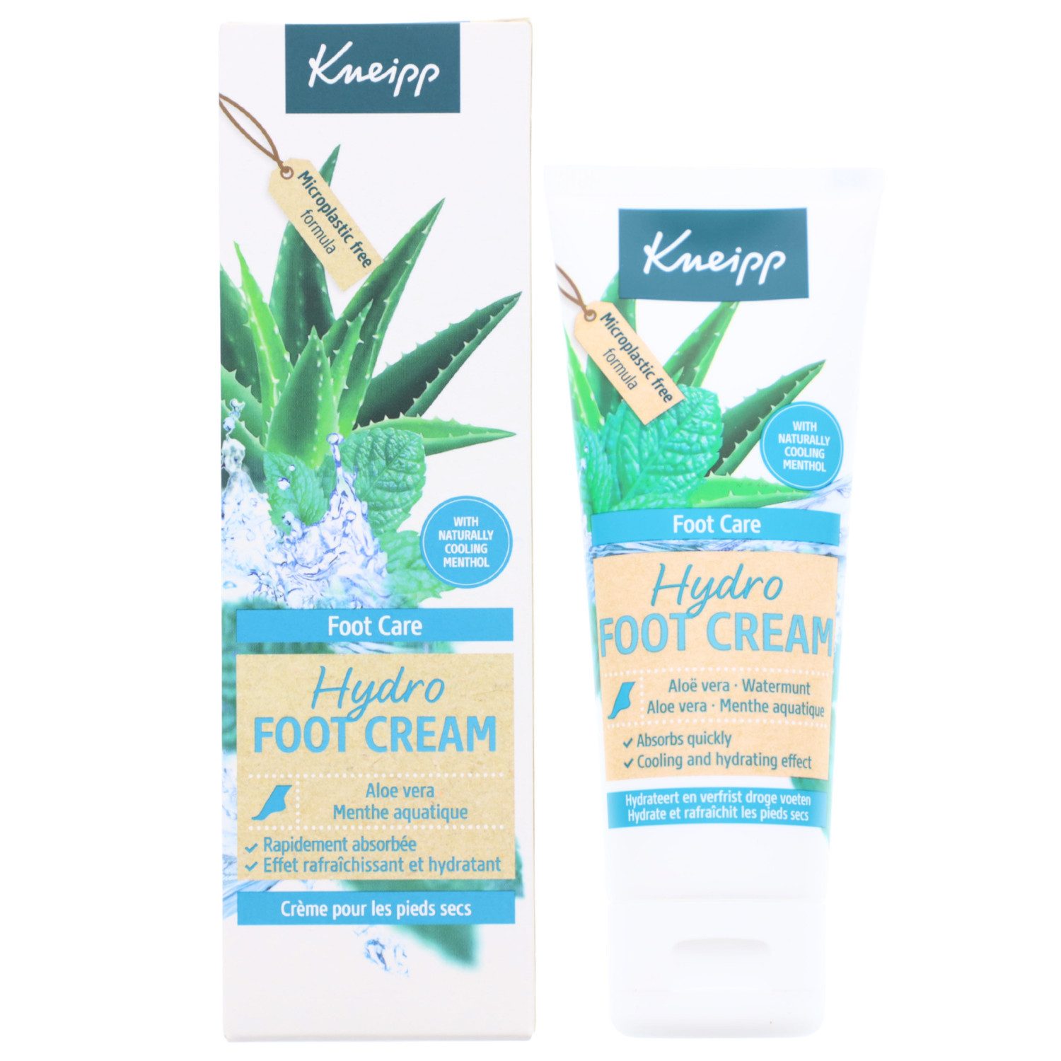 Kneipp Fußcreme 3x Kneipp Hydro Fußcreme je 75ml Aloe Vera & Wasserminze trockene Füße
