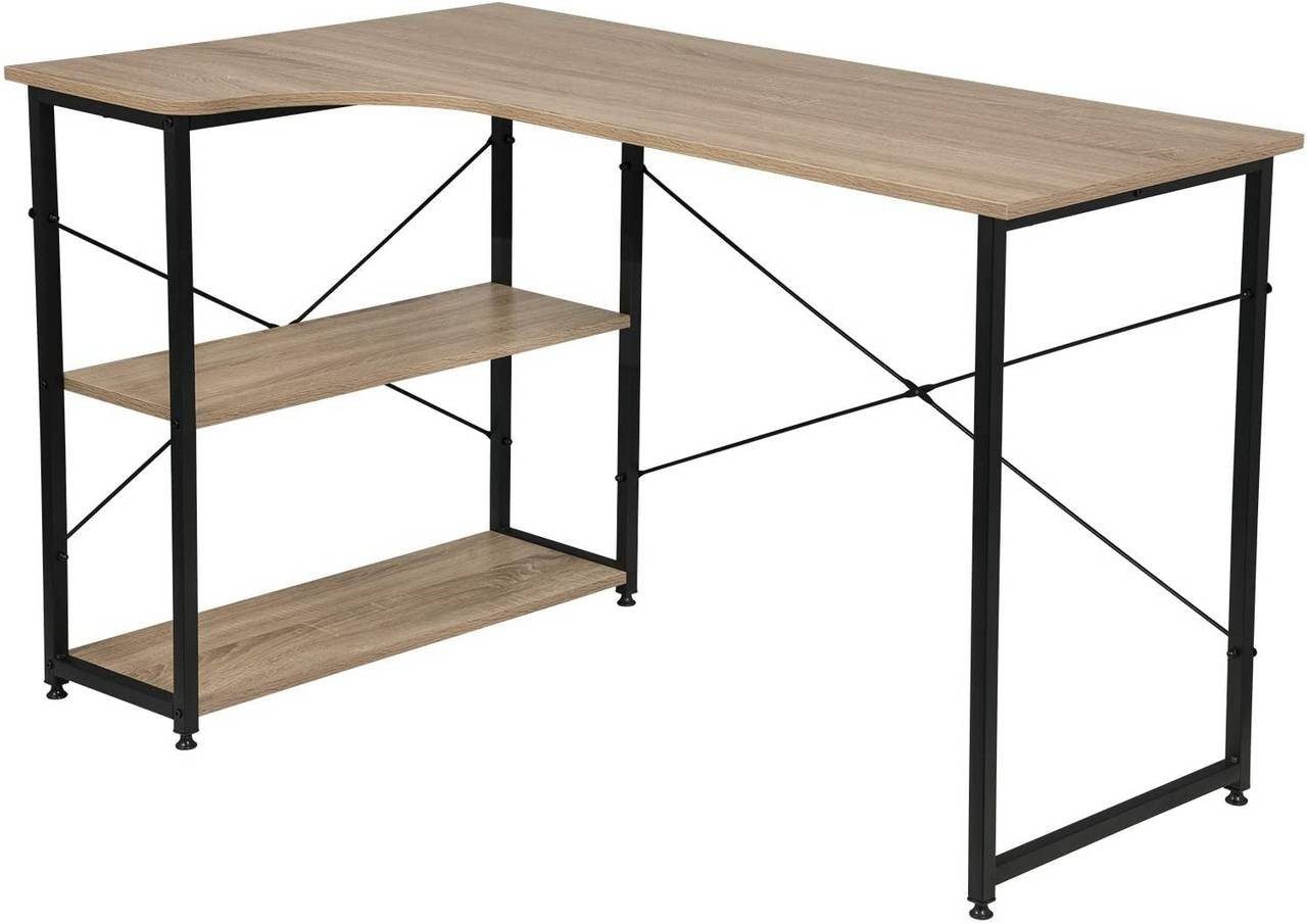EUGAD Schreibtisch, Arbeitstisch mit Bücherregal Holz 120x74x71,5 cm Hell Eiche | Schreibtische