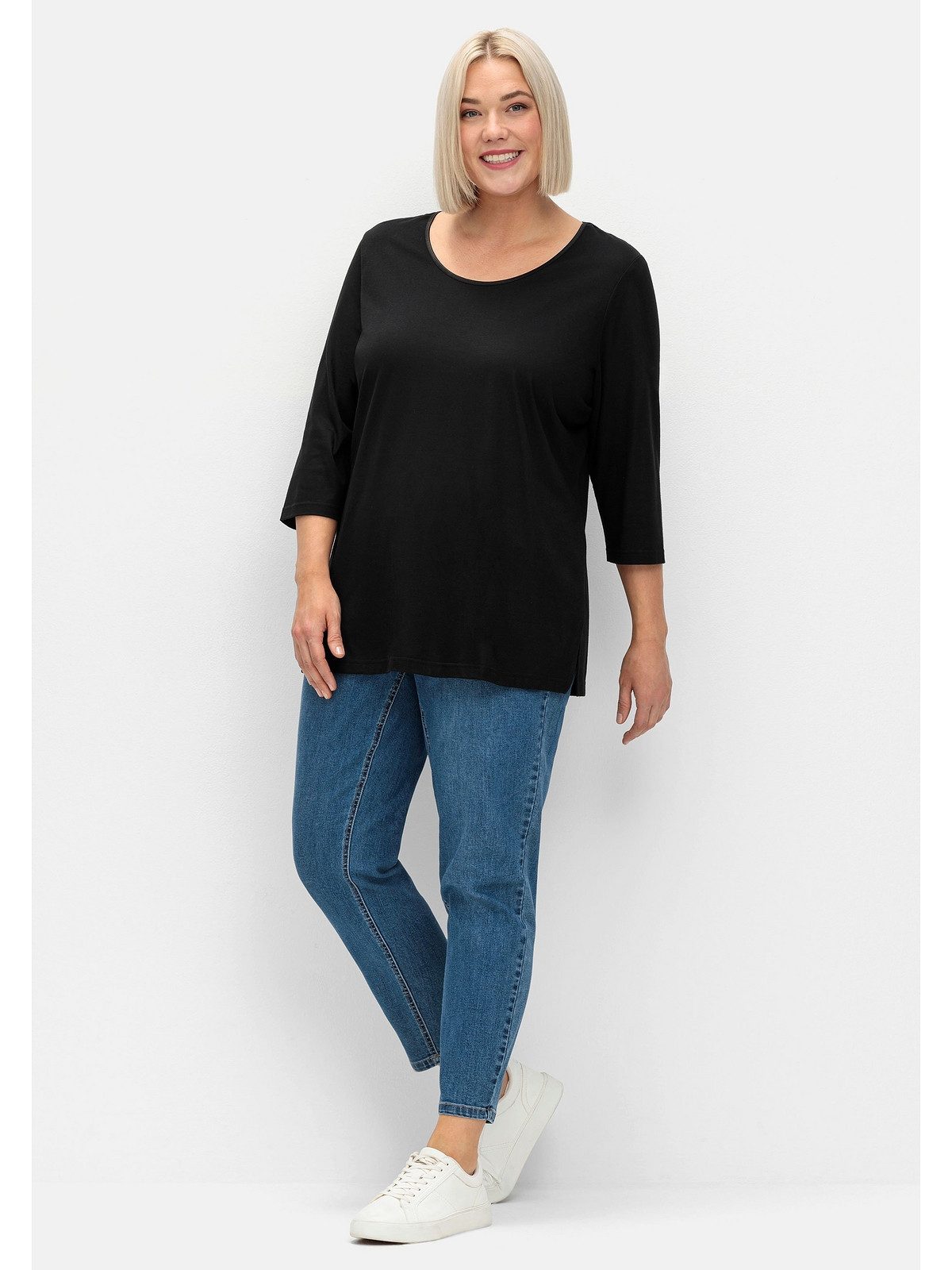 Sheego 3/4-Arm-Shirt Große Größen mit dezent glänzender Blende