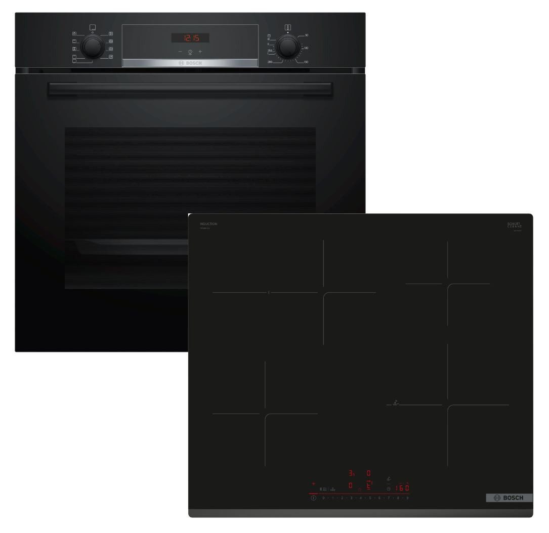 BOSCH Backofen-Set EcoClean Teleskopauszug + Induktionskochfeld Kochassistent autark 60cm