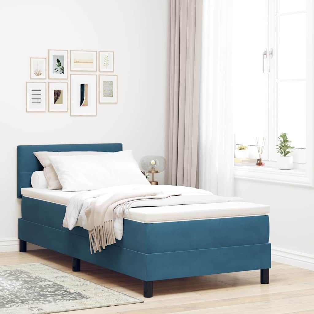 vidaXL Boxspringbett, Boxspringbett mit Kopfteil Dunkelblau 90 x 200 cm Samt