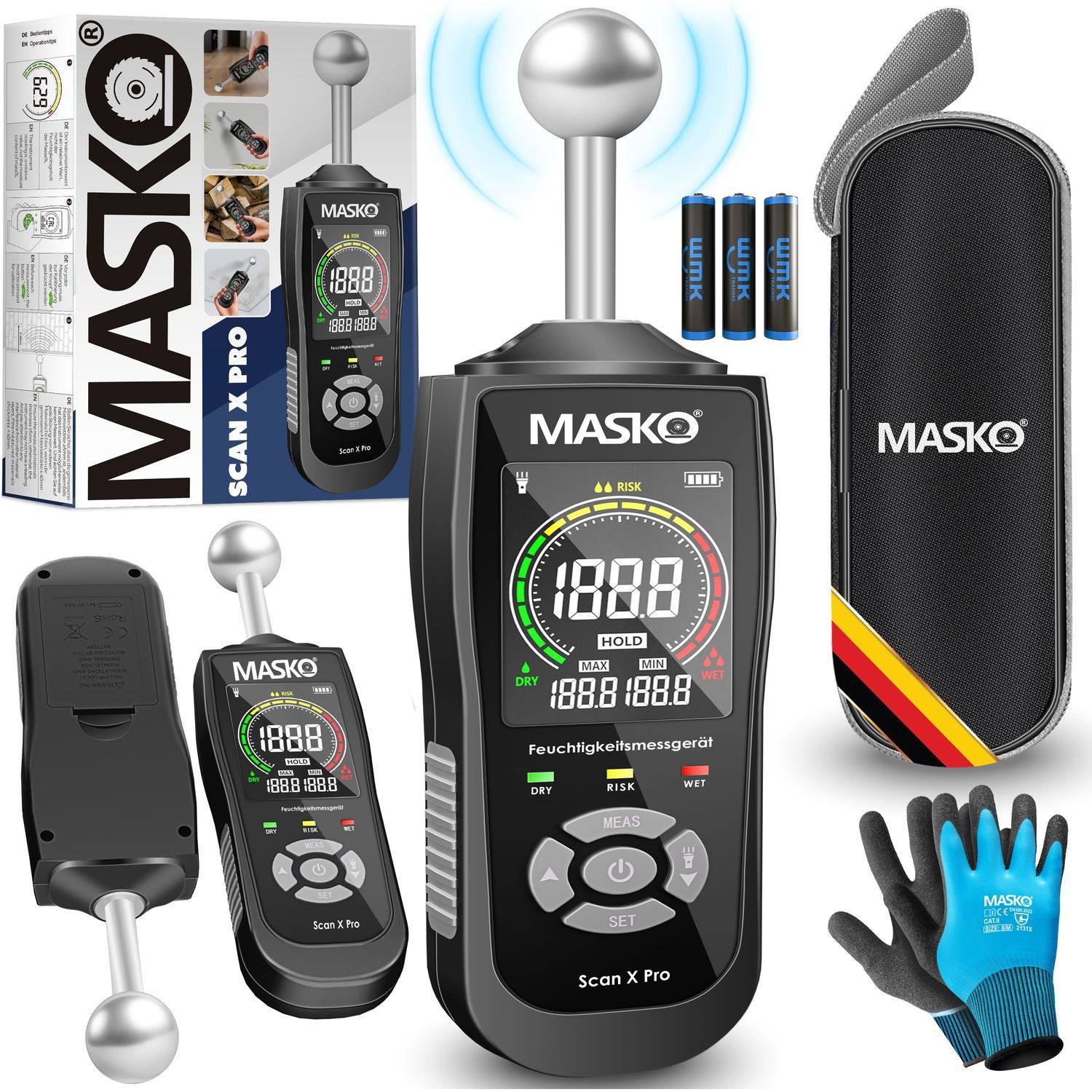 MASKO Feuchtigkeitsmesser, (Alarm, Taschenlampe & Datenhaltefunktion), zers günstig online kaufen