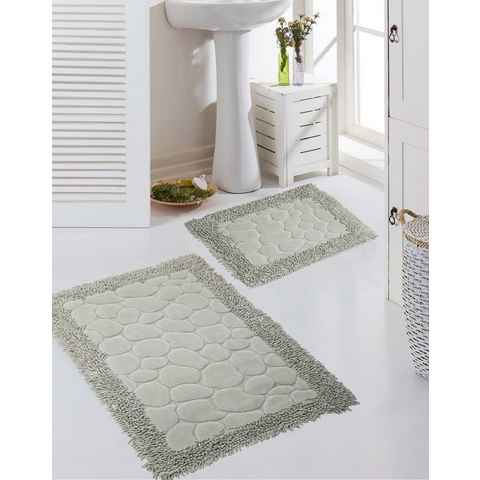 Teppich Badezimmerteppich Set 2 teilig • waschbar • Steinoptik in grau, Teppich-Traum, rechteckig, Höhe: 7,5 mm, waschbar