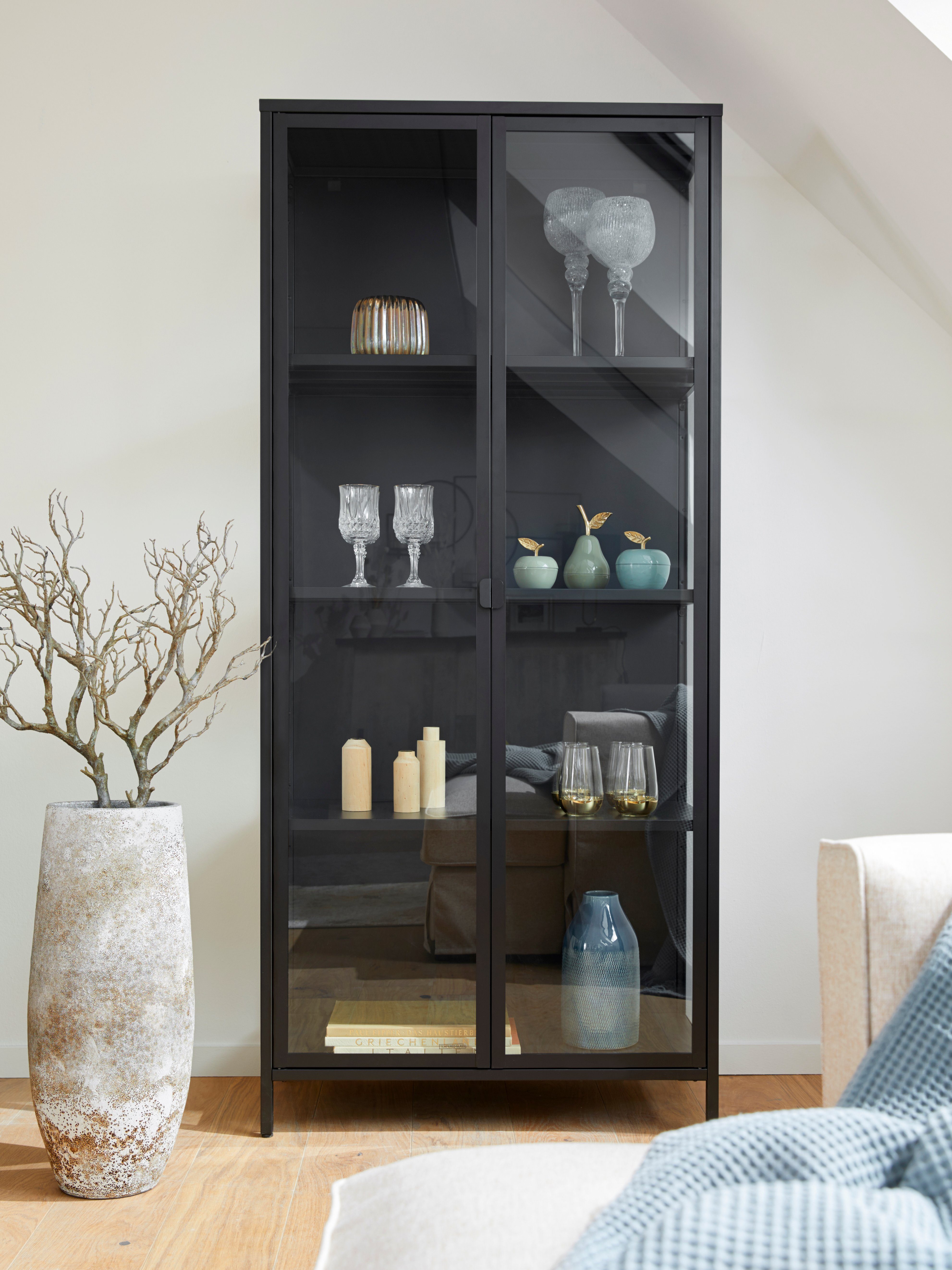 ACTONA GROUP Vitrine New York schwarzes Metall, mit Glastüren und 4 Fächern, Höhe 180cm