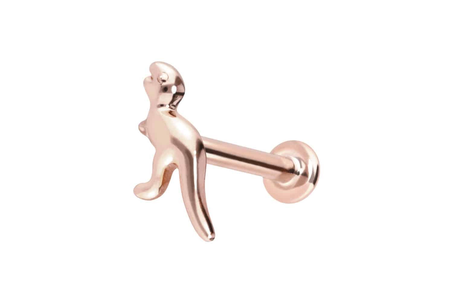 PIERCINGLINE Piercing-Set 14 Karat Gold Labret mit Push Fit DINOSAURIER (Labrets, 1-tlg)