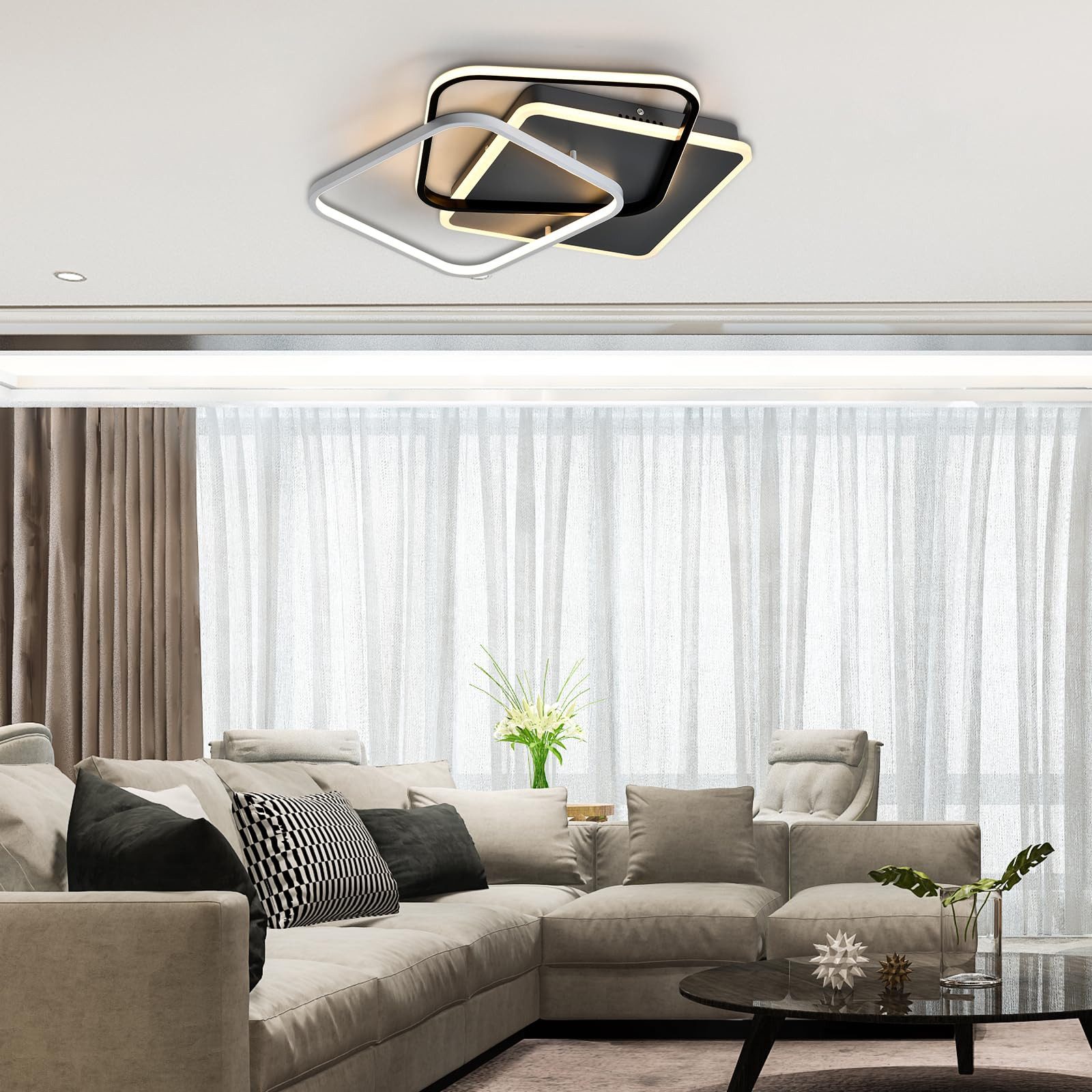 LQWELL Deckenleuchte LED Deckenlampe, Modern Schlafzimmerlampe, 31.5W 3000K 560 * 545 * 80mm, aus Aluminium Küchenlampe, für Wohnzimmer Schlafzimmer Küche Balkon Flur Keller Büro