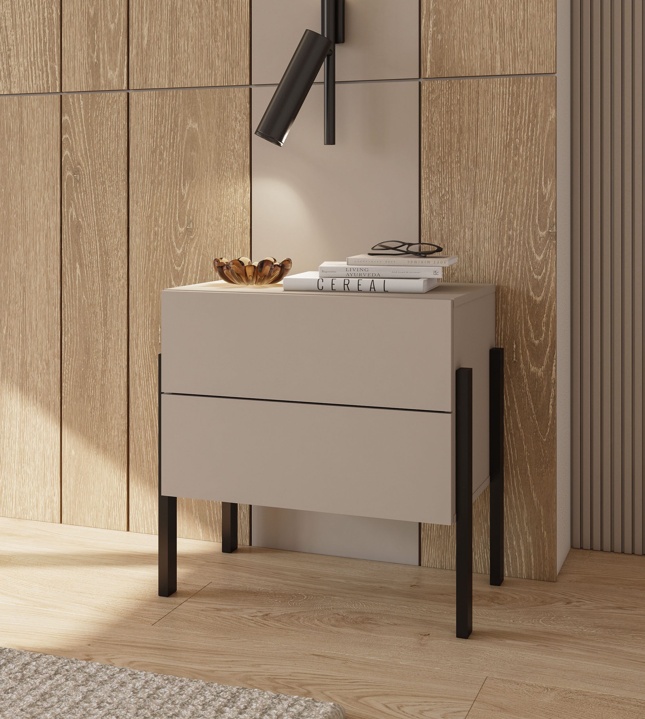 OTTO home Nachtkommode Jukon, Breite 59 cm, moderne Kommode mit zwei Schubladen, Nako mit zwei Schubladen, push to open Funktion