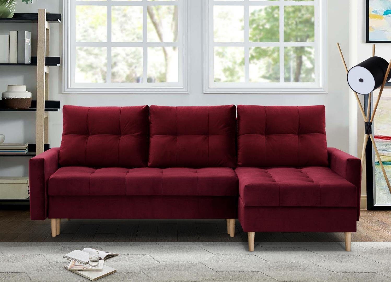 Beautysofa Polsterecke HALANT, im Skandinavischen Sitl, Frei im Raum Polsterecke, mit Bettfunktion, Bettkasten, Federkerns Kastanienrot (kronos 02)