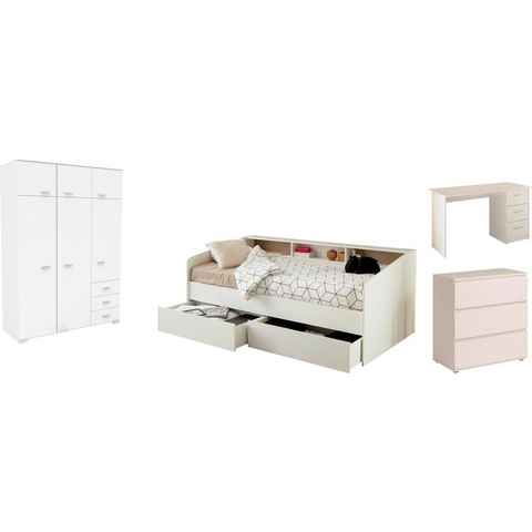 Parisot Jugendzimmer-Set Sleep, (Set, 4-St., Kleiderschrank, Stauraumbett, Kommode und Schreibtisch)