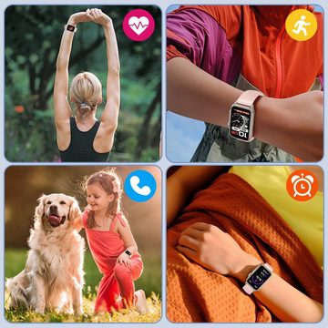 HYIEAR Smartwatch Damen, 1,57" Touchscreen, IP67 wasserdicht, für Android/iOS Smartwatch (4,5 cm/1,77 Zoll, Android5.1/ iOS8.0), Wird mit austauschbaren Stahlarmbändern und USB-Ladekabel geliefert, Eingehender Anruf, Sportmodus, Herzfrequenzmessung, Sprachassistent