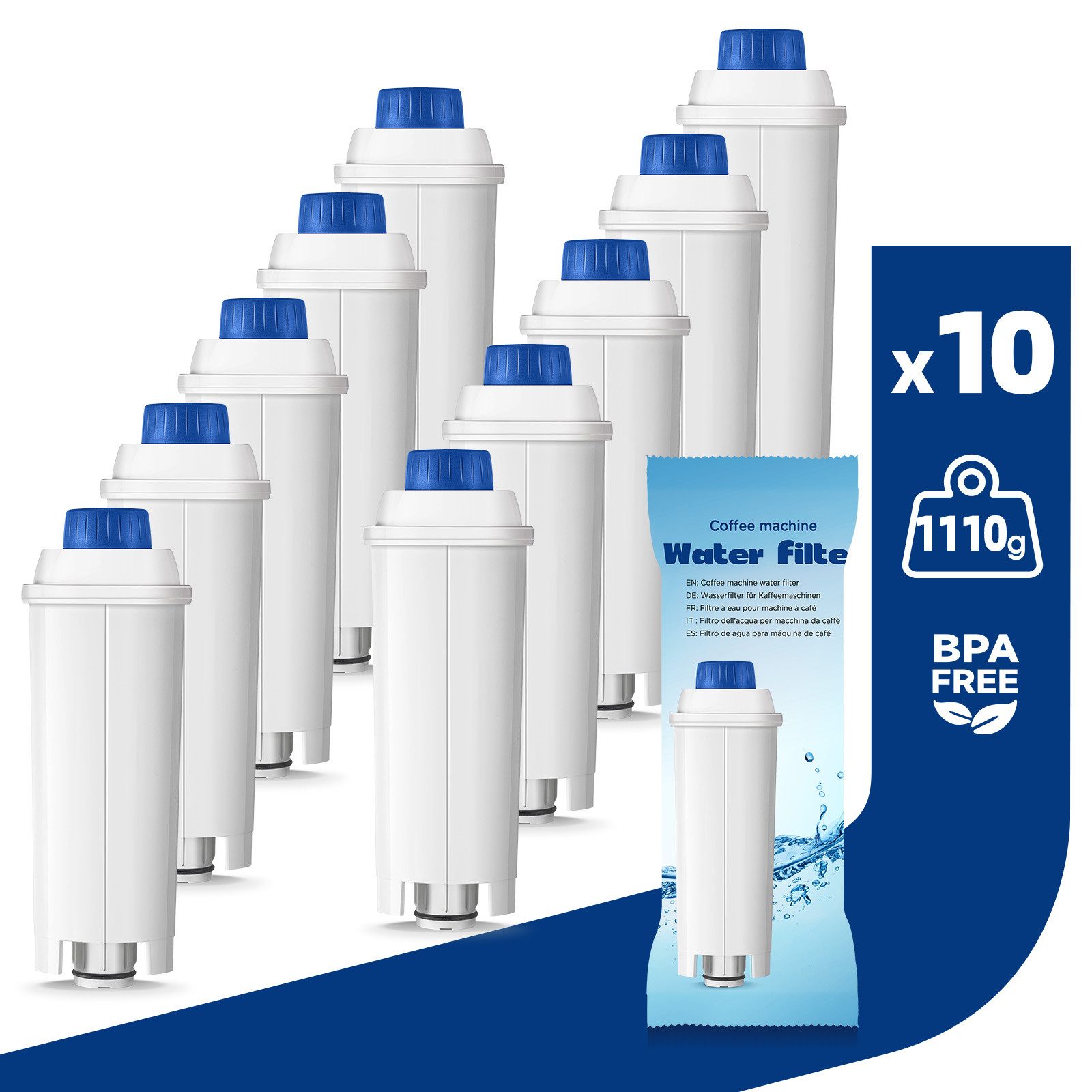 Filswa Wasserfilter für kaffeemaschinen delonghi 10er Pack filterkartusche, Zubehör für De'Longhi Kaffeemaschinen der ECAM, ETAM, EPAM, ESAM, BCO, EC-Serie