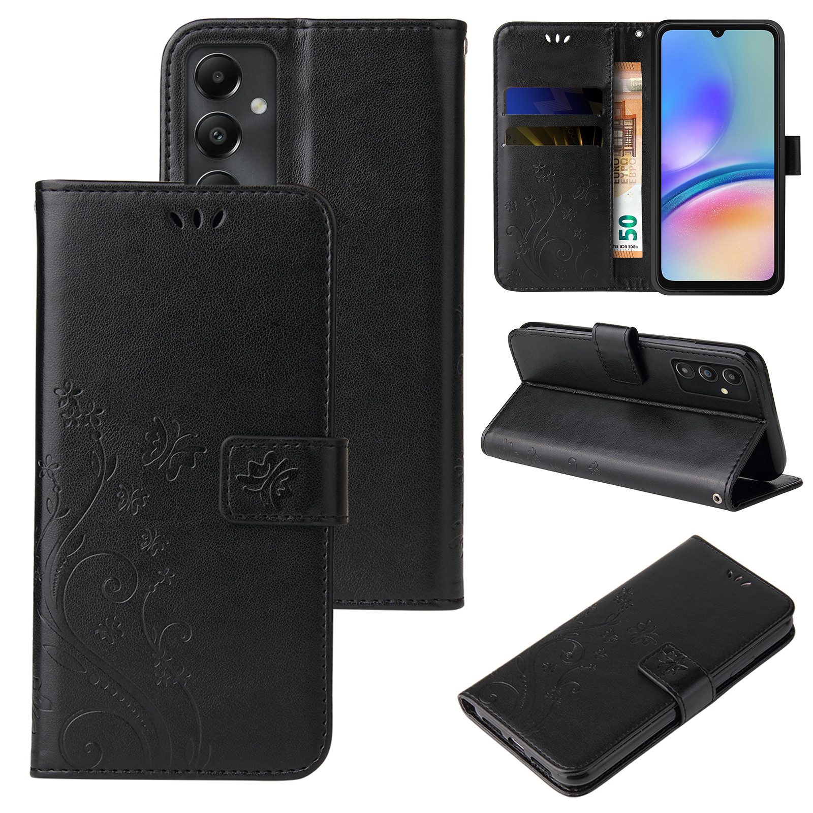 Tec-Expert Handyhülle Cover Tasche Hülle für Samsung Galaxy A05s 6,7 Zoll, Klapphülle Case mit Kartenfach Fliphülle aufstellbar, Motiv Blumen