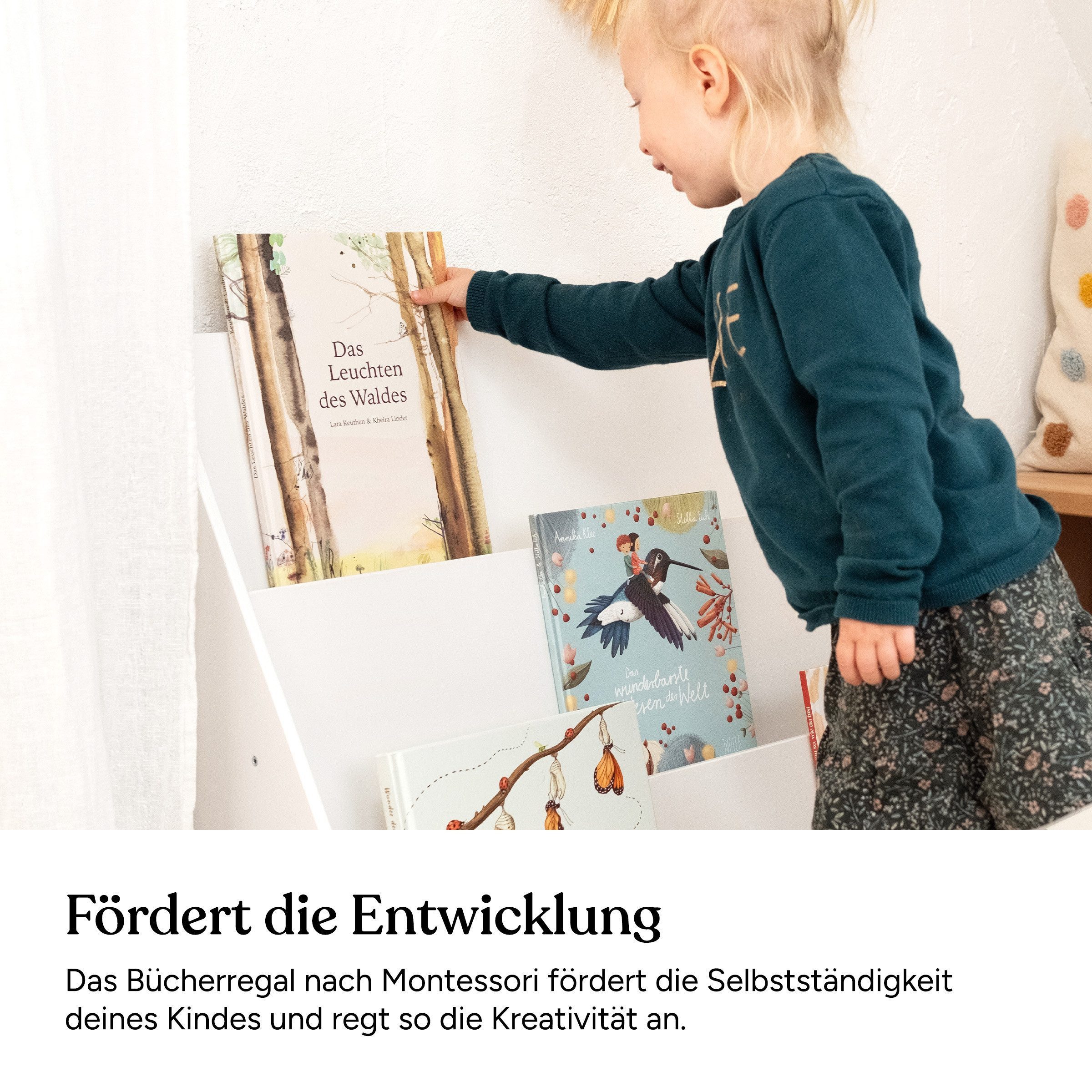 Ehrenkind Bücherregal Kinder Bücherregal mit Kippschutz, Bücherregal Kinderzimmer, Montessori Kinder-Bücherregal 60 cm – Bild 4 von 5