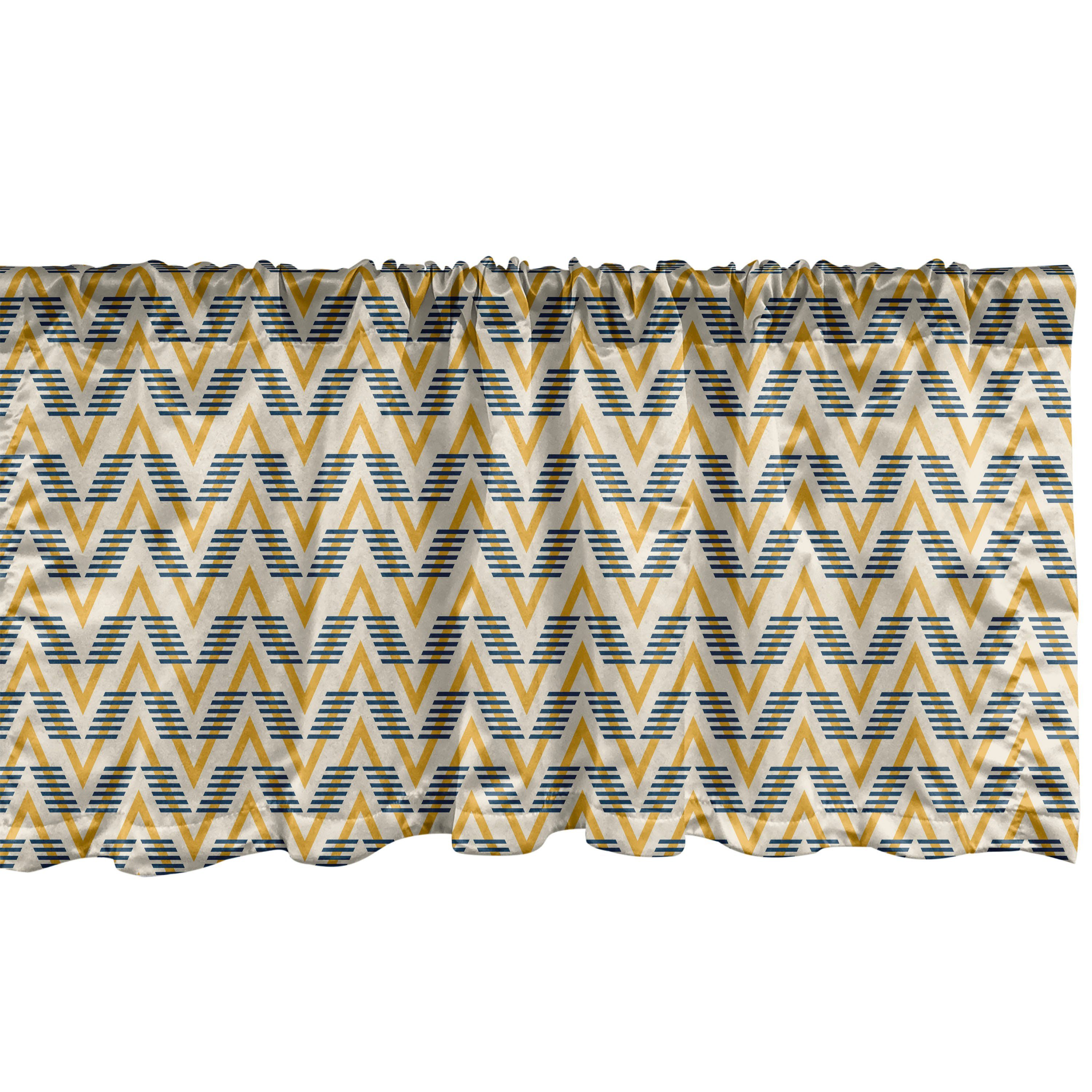 Scheibengardine Vorhang Volant für Küche Schlafzimmer Dekor mit Stangentasche, Abakuhaus, Microfaser, Abstrakt Geometrische Muster Zigzags