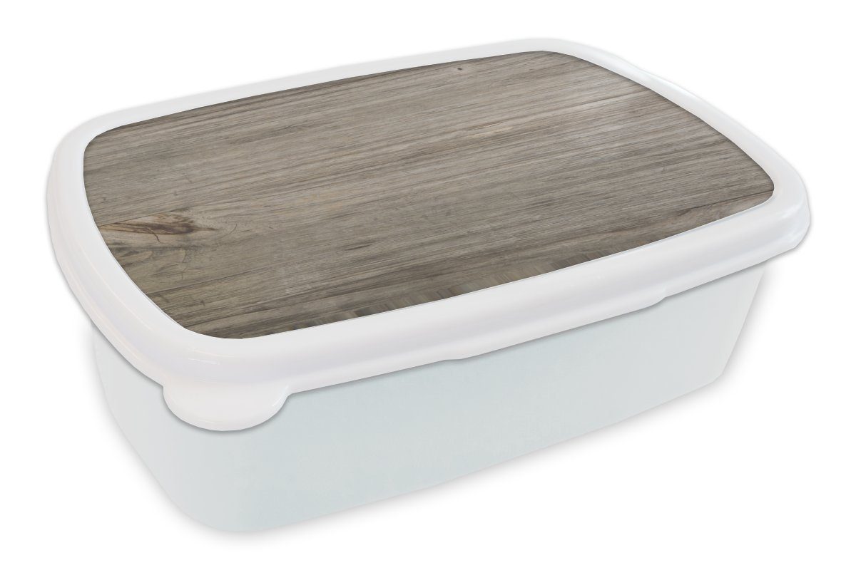 MuchoWow Lunchbox Holztextur mit grau-brauner Farbe, Kunststoff, (2-tlg), Brotbox für Kinder und Erwachsene, Brotdose, für Jungs und Mädchen weiß