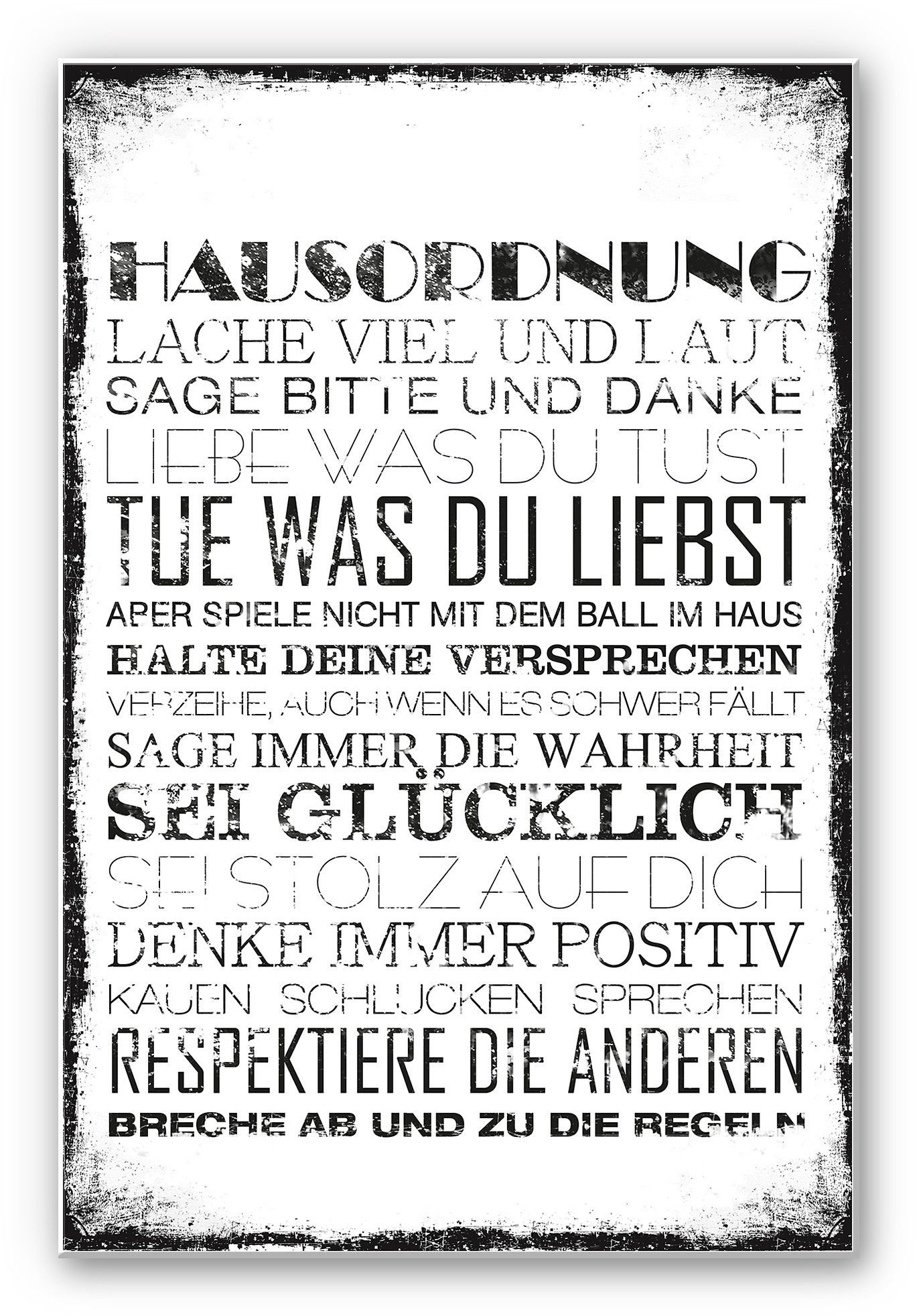 Wall-Art Wandbild Hausordnung, Hartschaum Wandschild Spruch