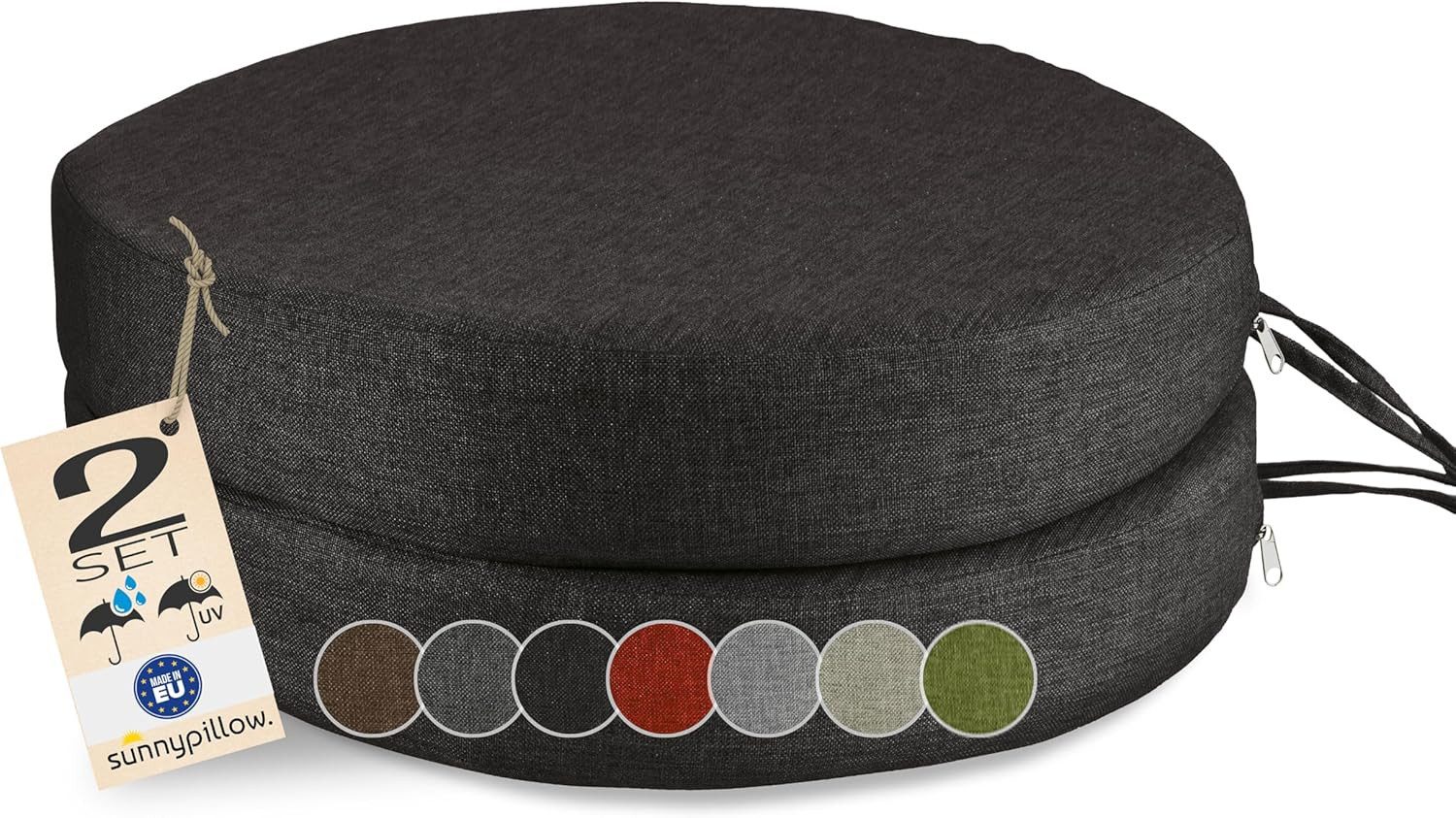 sunnypillow Stuhlkissen 2er Set Stuhlkissen Rund Ø 40 cm mit Bändern "HAVANA"