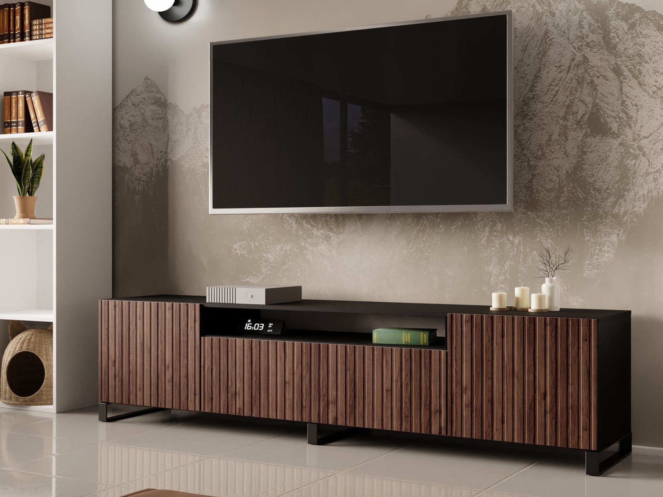 Beautysofa TV-Schrank Modernes RTV-Kabinett mit gefrästen Lamellen-Fronten günstig online kaufen