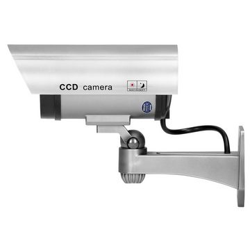 Home4Living Außenkamera CCD silber Kamera LED Abschreckung Sicherheit Überwachungskamera Attrappe (rot blinkende LED, täuschend echt)