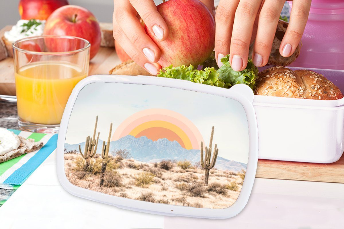 MuchoWow Lunchbox und Kunststoff, und Mädchen - Natur Brotbox - Erwachsene, für Pflanzen Kakteen Brotdose, Sonne, Jungs weiß für (2-tlg), - Kinder