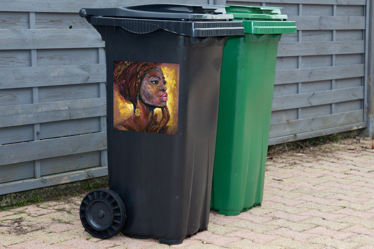 St), - Container, - - Sticker, Mülleimer-aufkleber, Gold MuchoWow Mülltonne, Gemälde Ölgemälde Wandsticker Abfalbehälter Frau (1