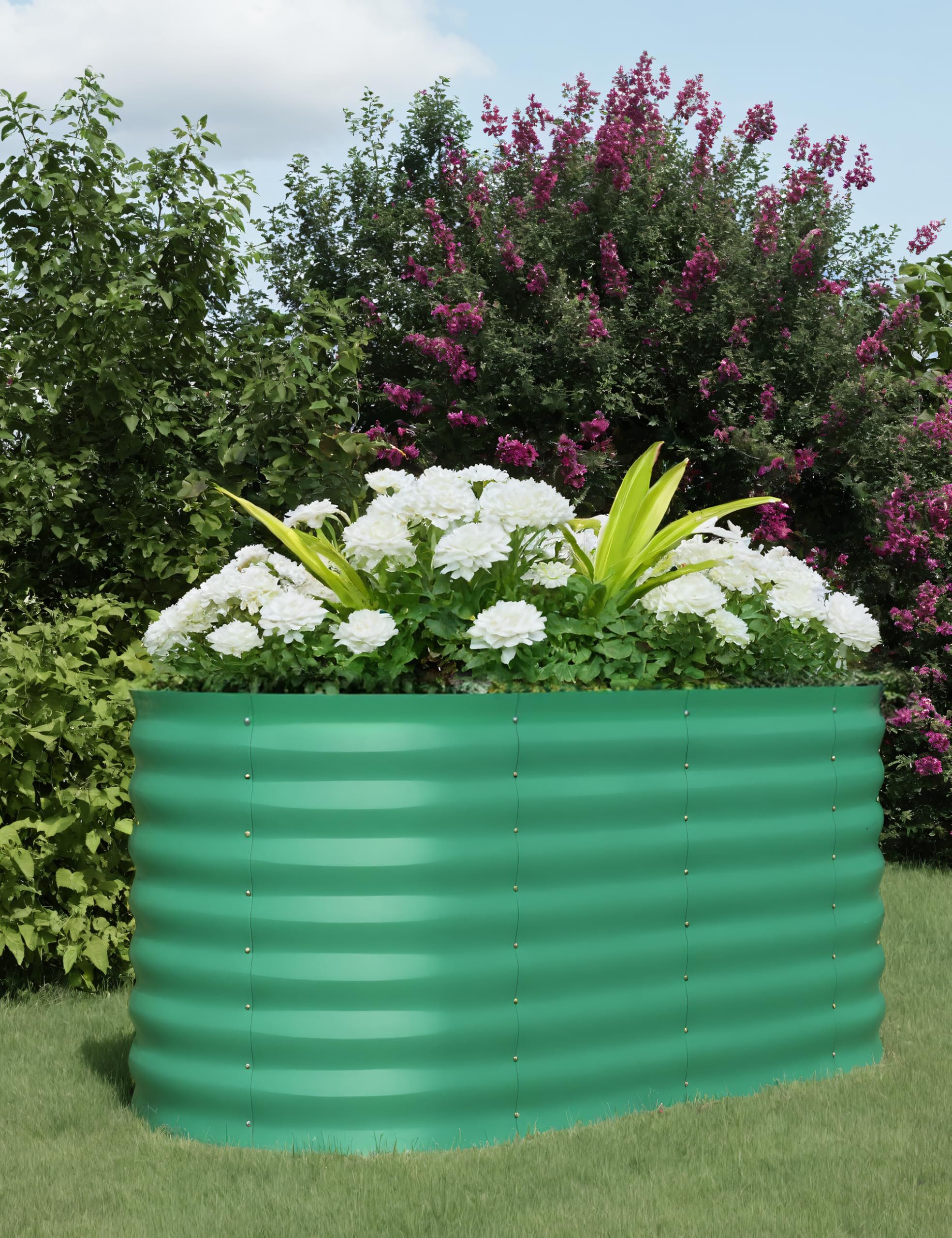 GarveeMore Blumenkasten Ovaler Pflanzkasten aus verzinktem Stahl, Hochbeet Gartenkasten, mit offenem Boden, mehrere Größen für Außen, Robuster