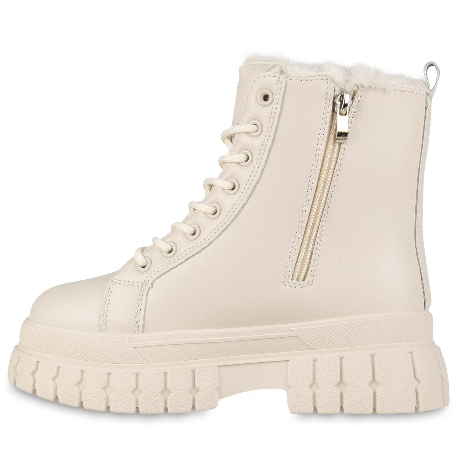 VAN HILL 837922 Plateaustiefelette Damen Warm Gefütterte Plateau Boots Profil-Sohle