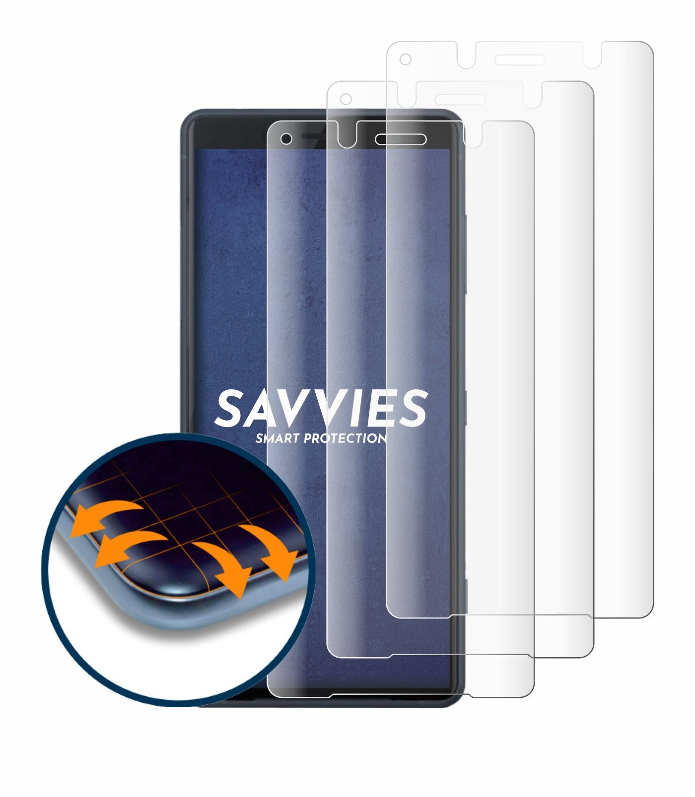Savvies Full-Cover Schutzfolie für Sony Xperia XZ2 Compact,  Displayschutzfolie, 4 Stück, 3D Curved klar