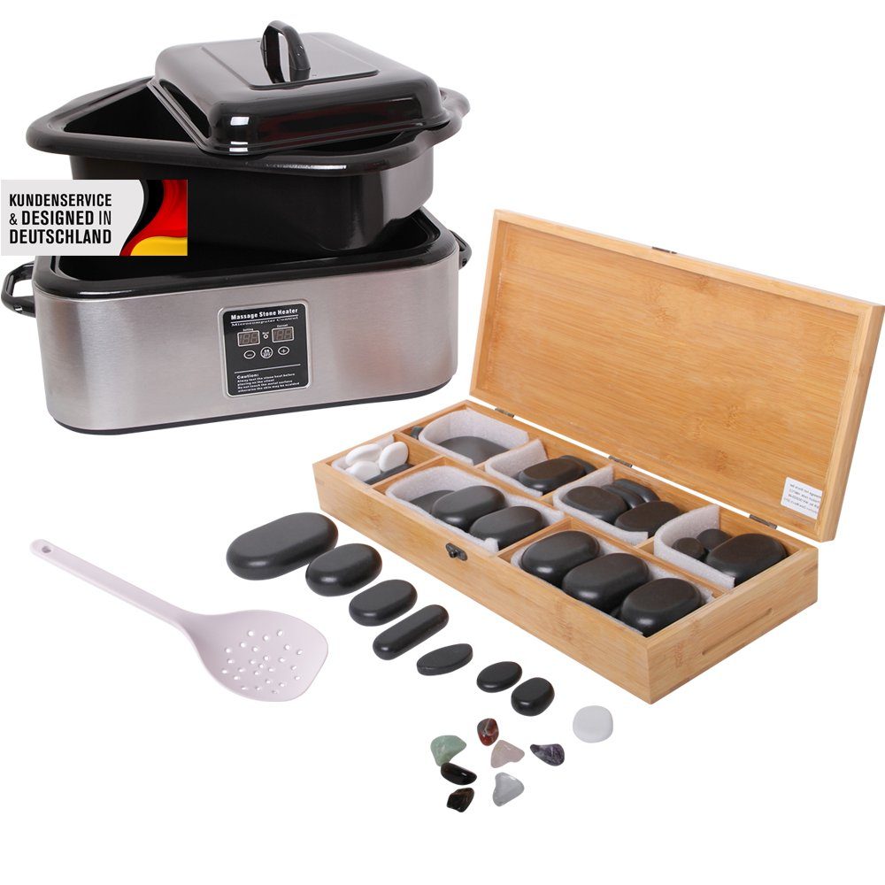 Schmerztherapiegerät Hot Stone Set "Groß" Erwärmer + 64 Hot Stones