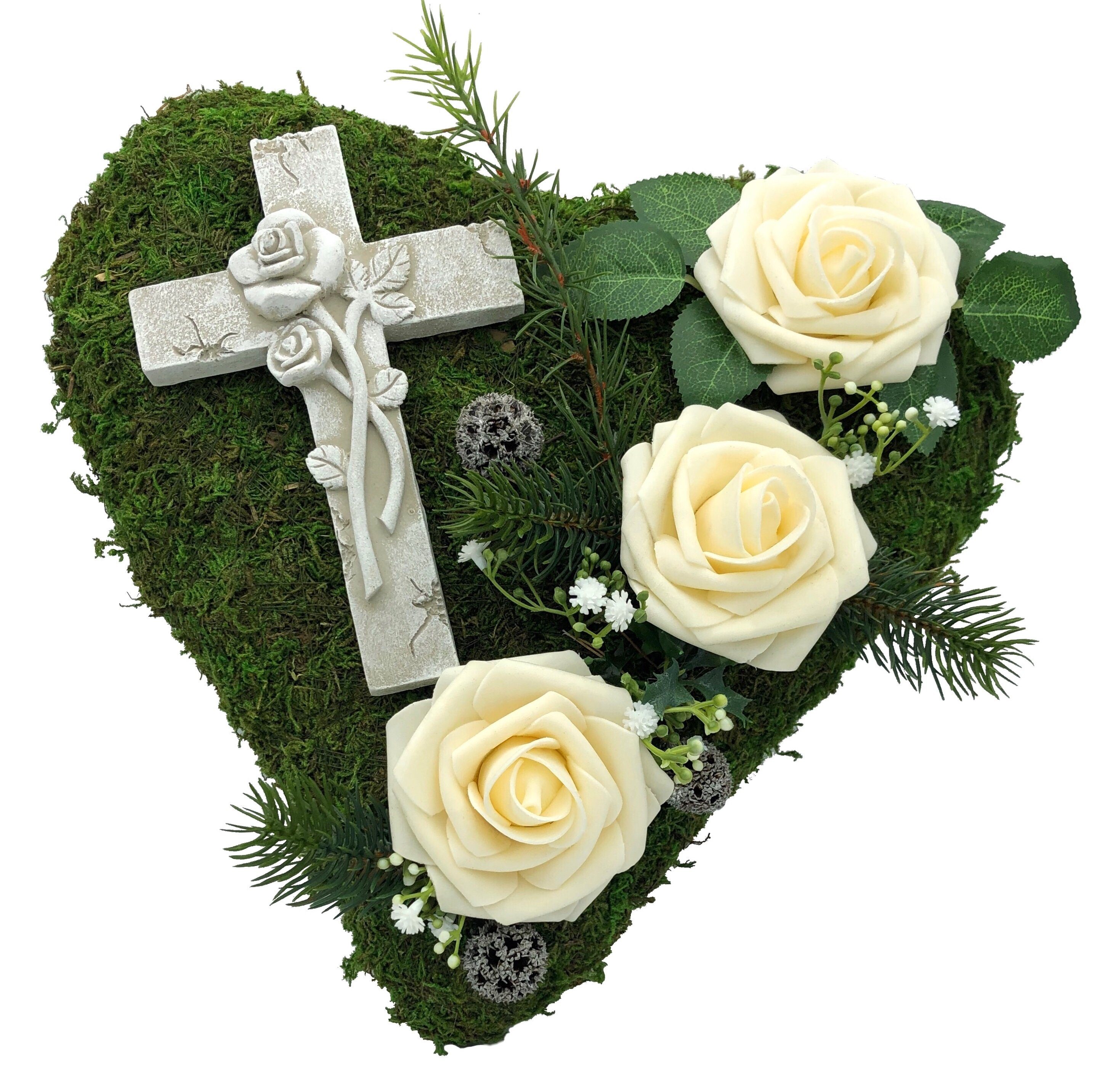 Gestecke Grabgesteck Grabschmuck Grabherz Kreuz Trauerherz Gesteck Rosen cr günstig online kaufen