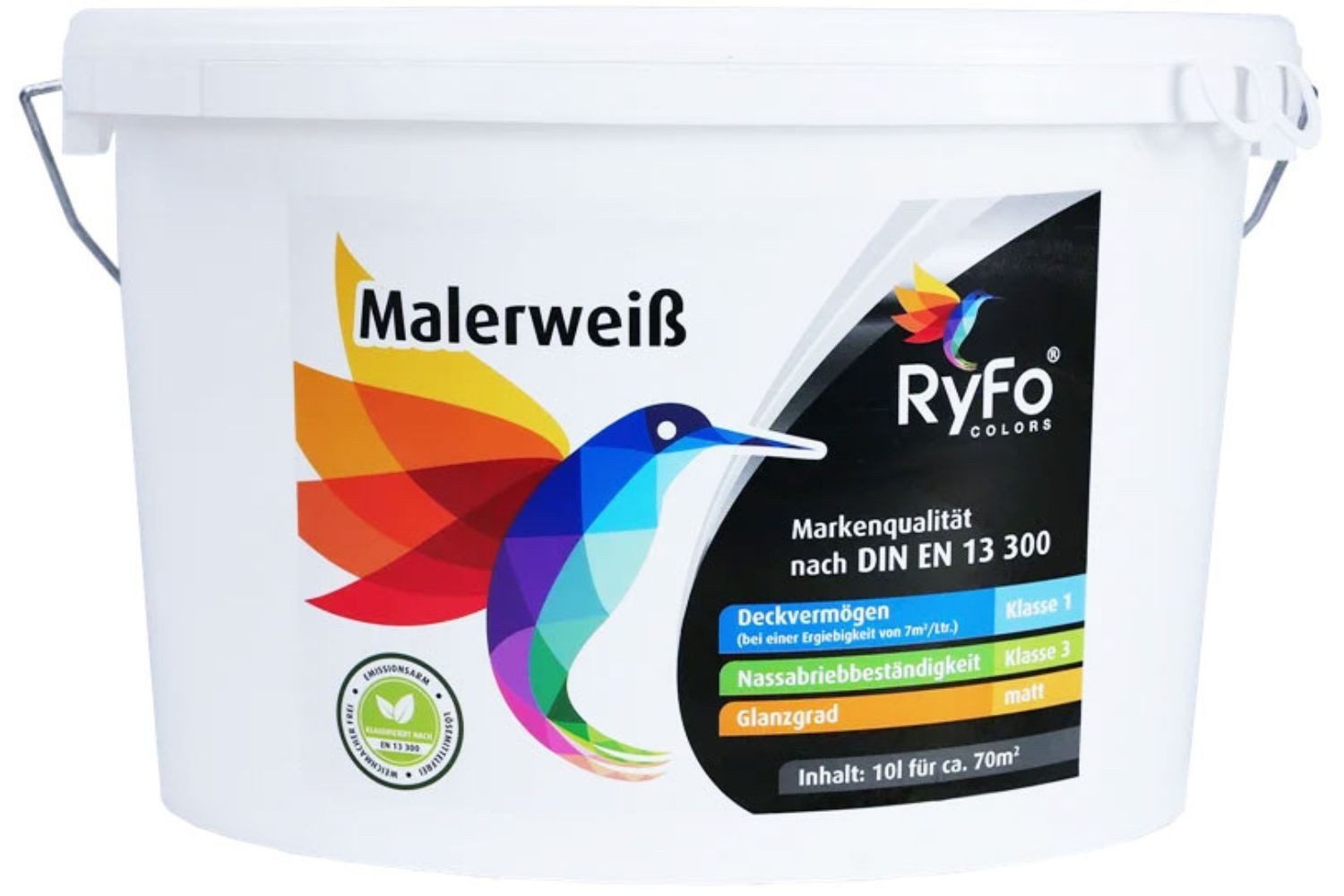 RyFo Colors Wand- und Deckenfarbe RyFo Colors Malerweiß 10l, 1 L ca. 6 m², Deckkraft 1, matt, atmungsaktiv, für Innenräume