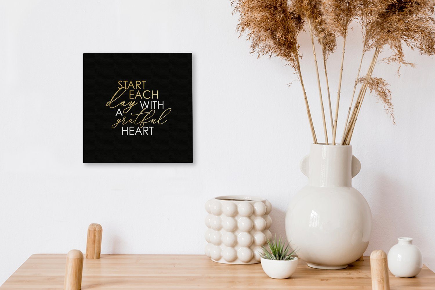 Schwarz, Wohnzimmer Zitat (1 Gold Leinwand Herz St), - - OneMillionCanvasses® für Bilder - Schlafzimmer Leinwandbild