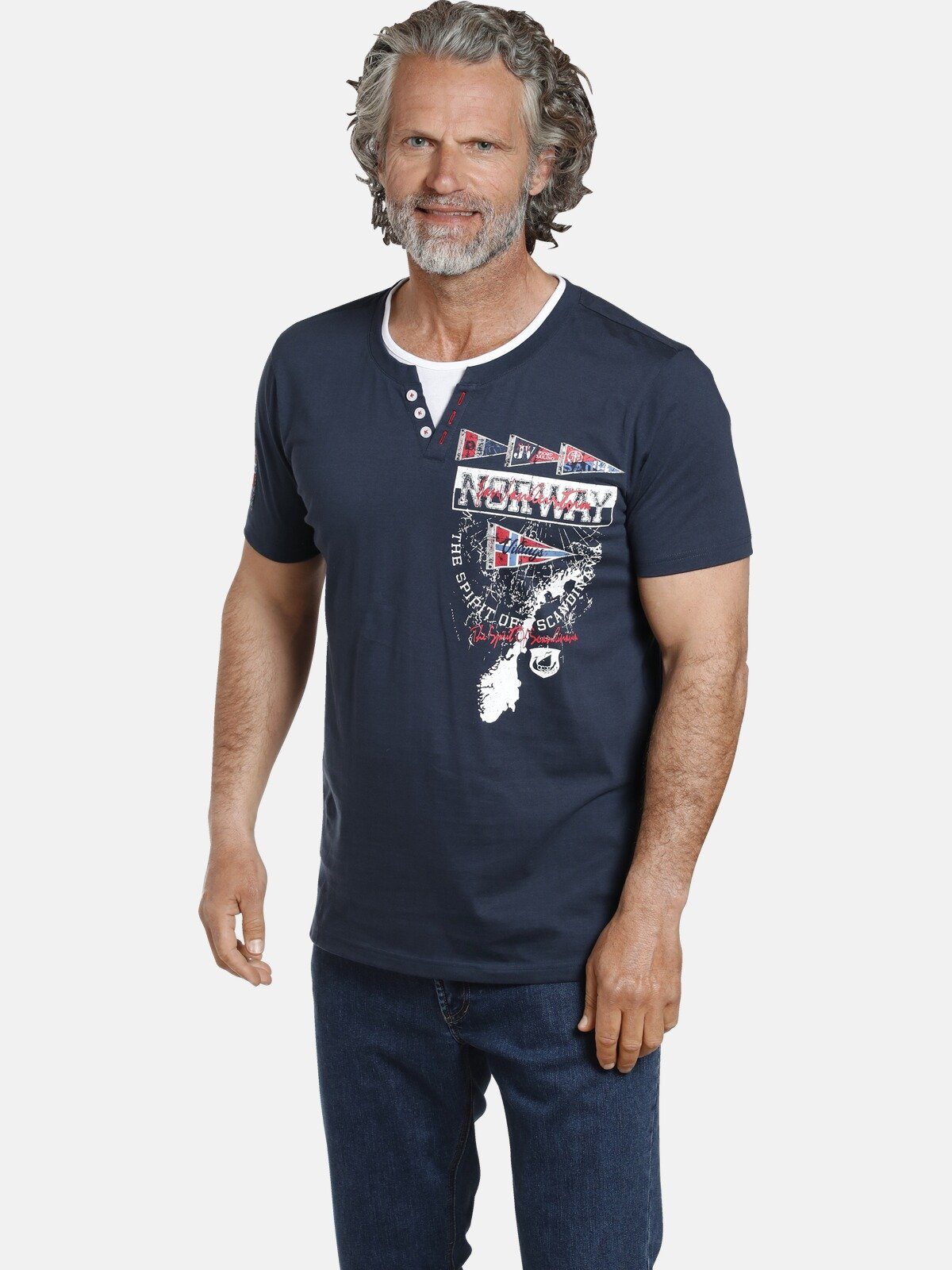 Jan Vanderstorm T-Shirt PEDER mit 3-fach Knopfleiste dunkelblau