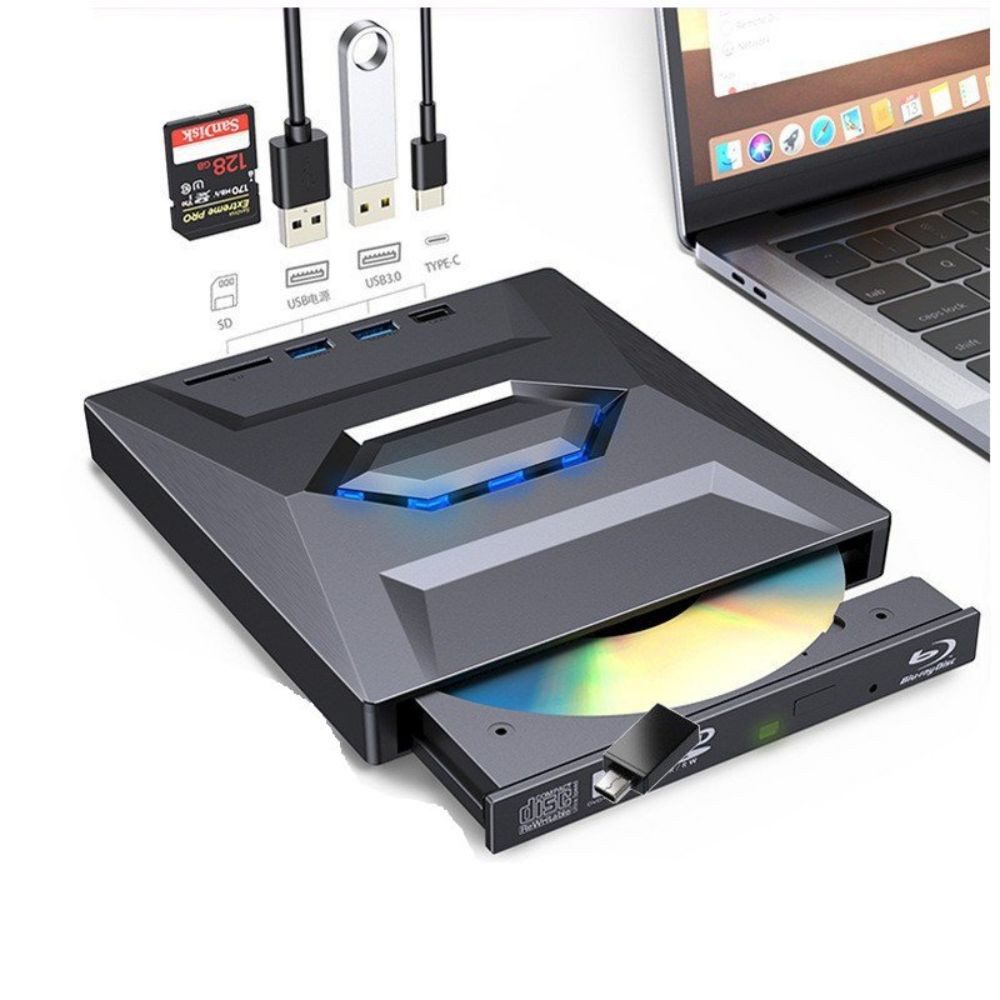 Gontence Externe CD DVD Laufwerk, USB 3.0 DVD-Brenner (USB 3.0, Typ-C, SD/TF Kartenleser Anschlüsse (USB 3.0)