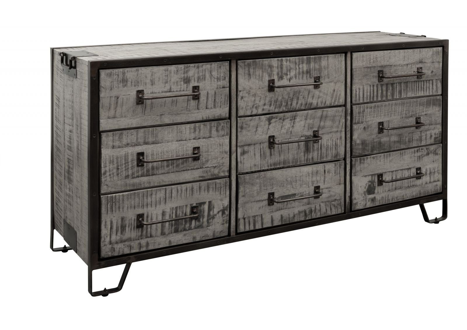 Massivmoebel24 Sideboard HEAVY INDUSTRY (Massivholz), Sideboard Mango 150x45x80 grau lackiert HEAVY INDUSTRY #118