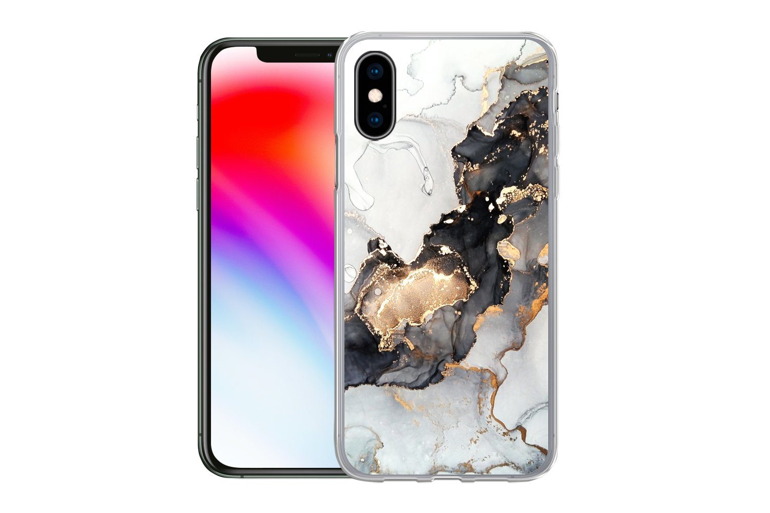 MuchoWow Handyhülle für Apple iPhone X Marmor - Schwarz - Weiß - Gold - Luxus - Abstrakt, Smartphone-Bumper, Print, Handy Schutzhülle Dünn
