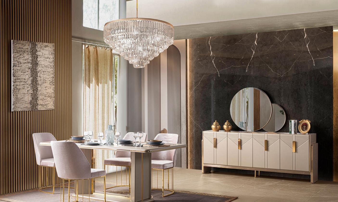 JVmoebel Essgruppe Esszimmer Set Esstisch 4 Stühle Konsole Beige Modern Komfortabel, (6-tlg), Made in Europa