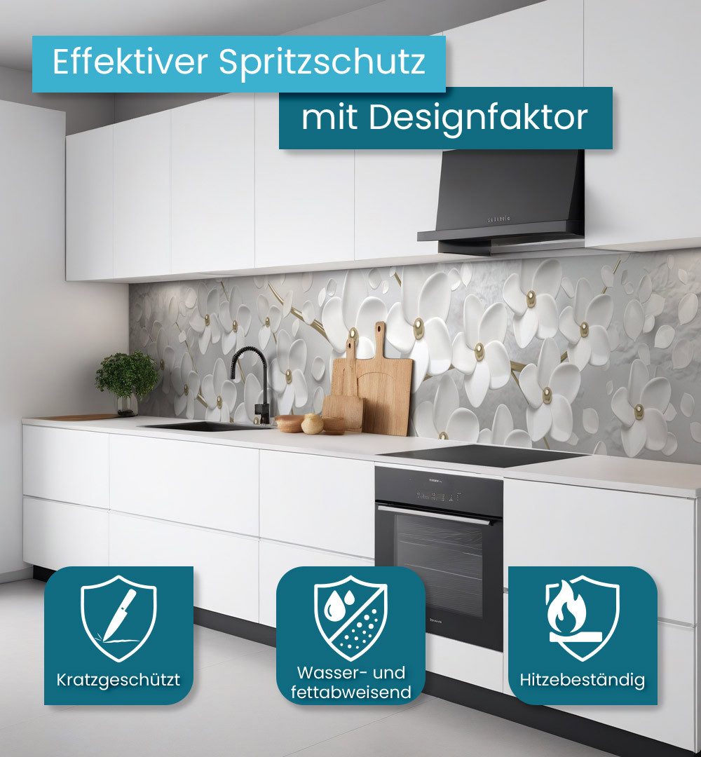 MyMaxxi Küchenrückwand Küchenrückwand selbstklebend blühender Blütenbaum Spritzschutz Folie, (Klebefolie passend geschnitten und gerollt B 60 cm x H 60 cm), Baum gold weiss B 60 cm x H 60 cm