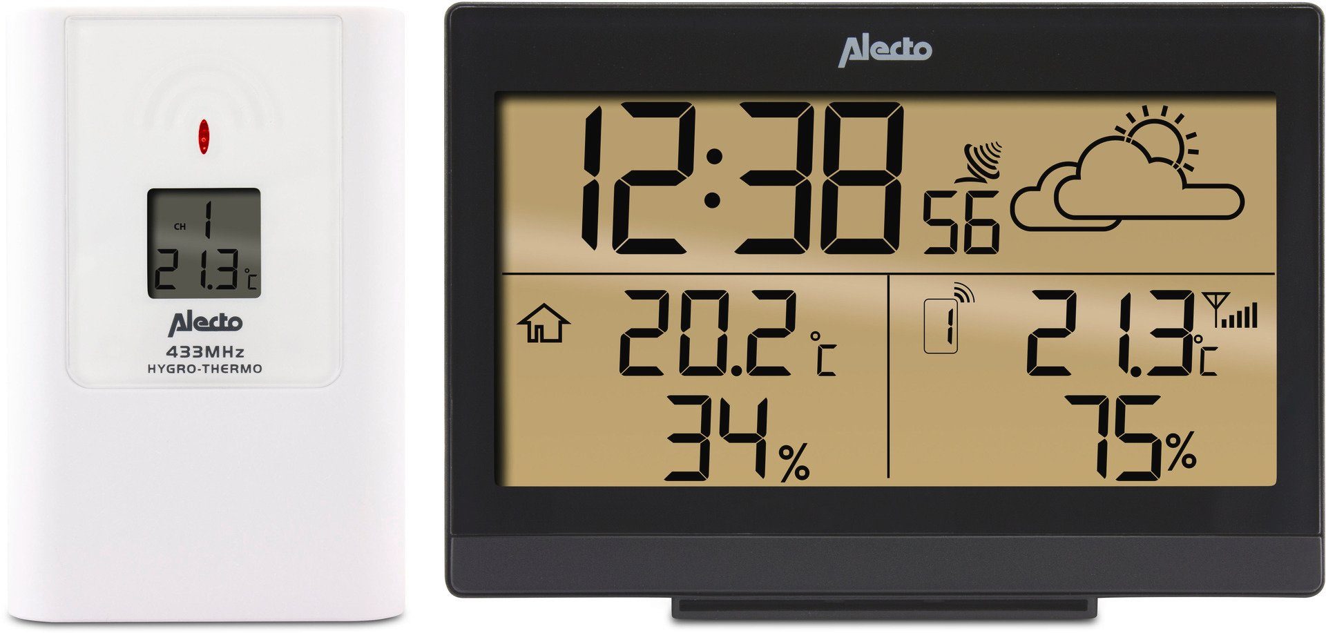 Alecto WS-2300 Wetterstation mit Funk-Außensensor Funkwetterstation (mit  Außensensor), Gut lesbares Display mit Hintergrundbeleuchtung 5.4 / 13,8 cm