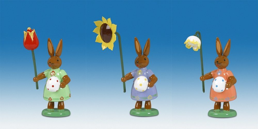 ☆ Kostenloser Versand! ☆ Osterhase Osterdekoration Osterhasen NEU 7,5cm und Blume 3-tlg Höhe Ei mit