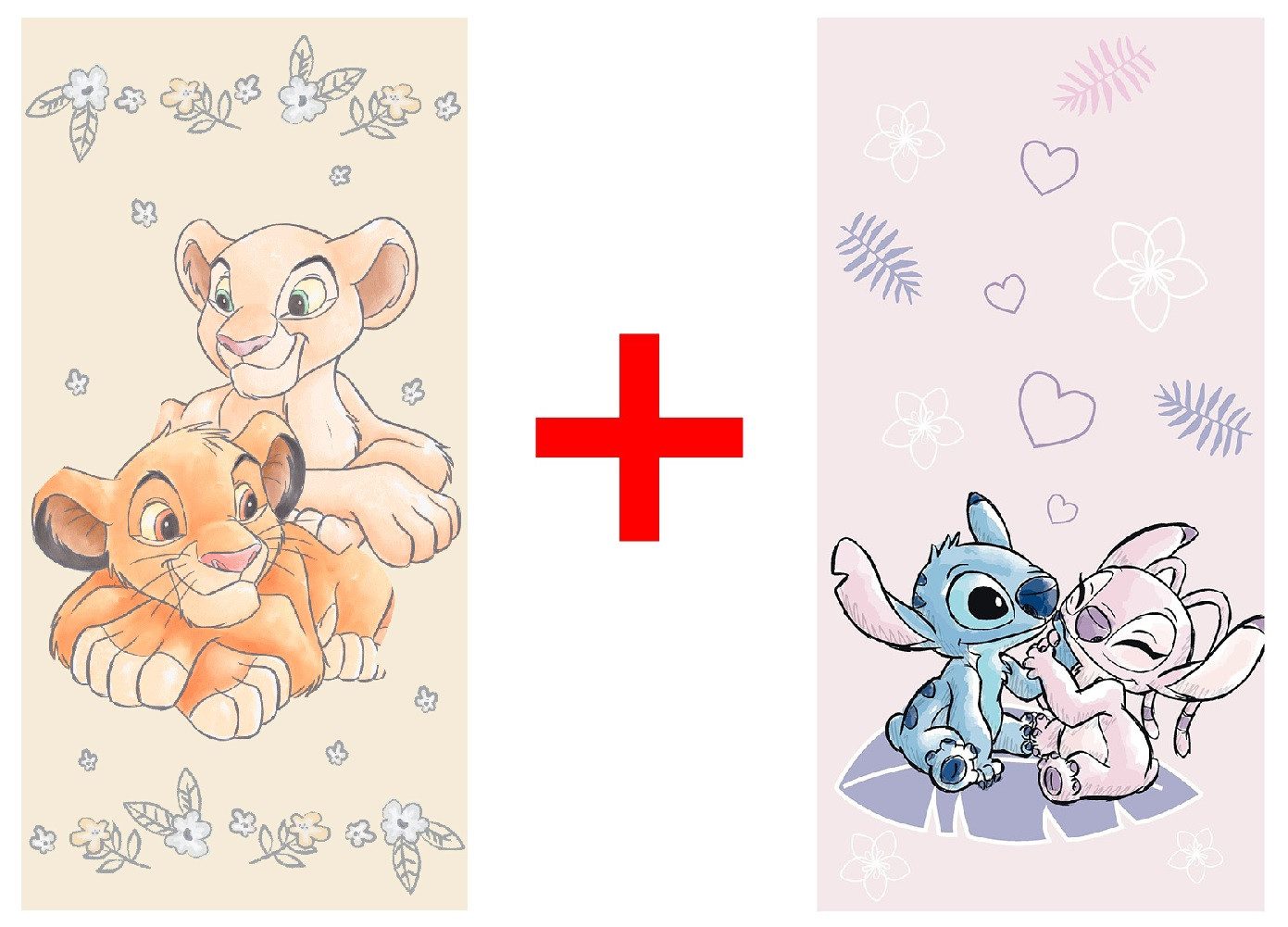 Disney Badetücher Disney König der Löwen + Lilo & Stitch Handtuch Badetuch 70x140cm, Frottee (2-St)